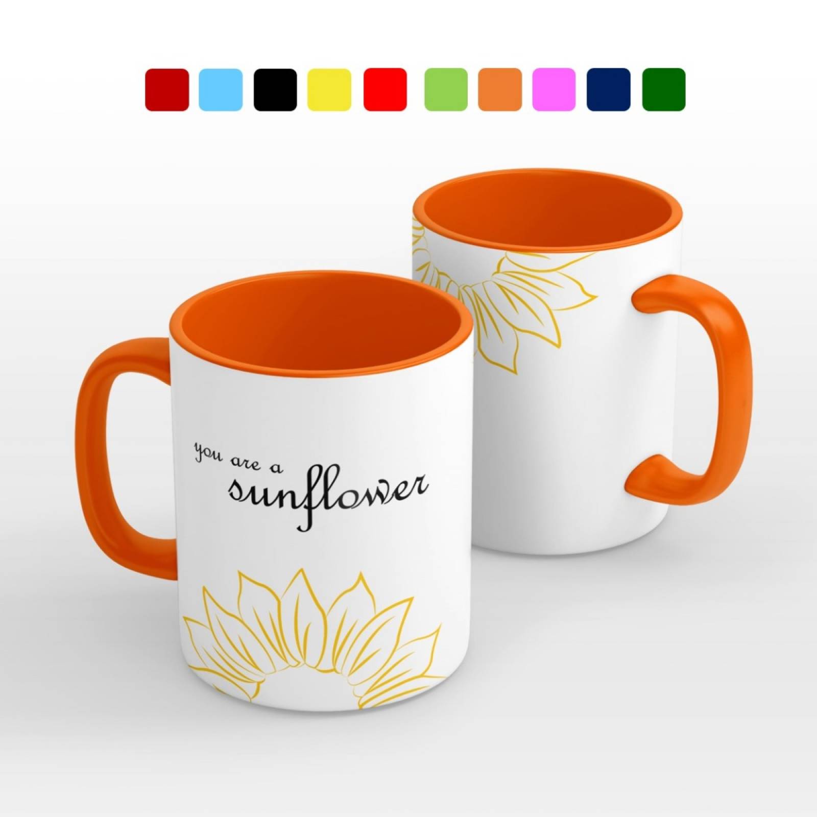 TAZA PERSONALIZADA GIRASOL MODELO INTERIOR Y ASA DE COLOR.