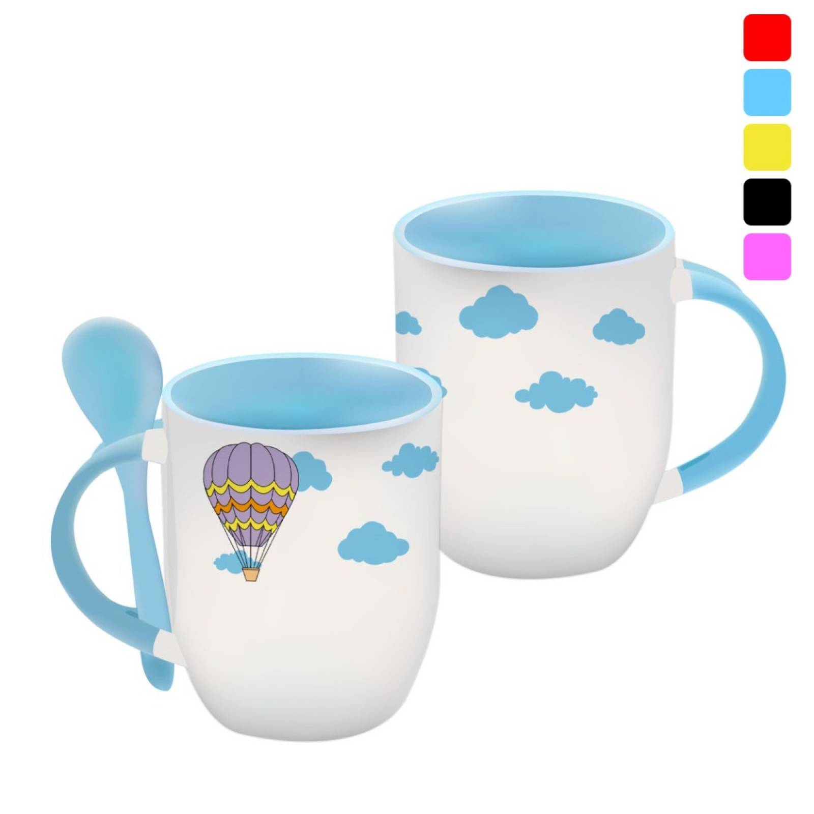 TAZA PERSONALIZADA  GLOBO AEROSTÁTICO MODELO CON CUCHARA