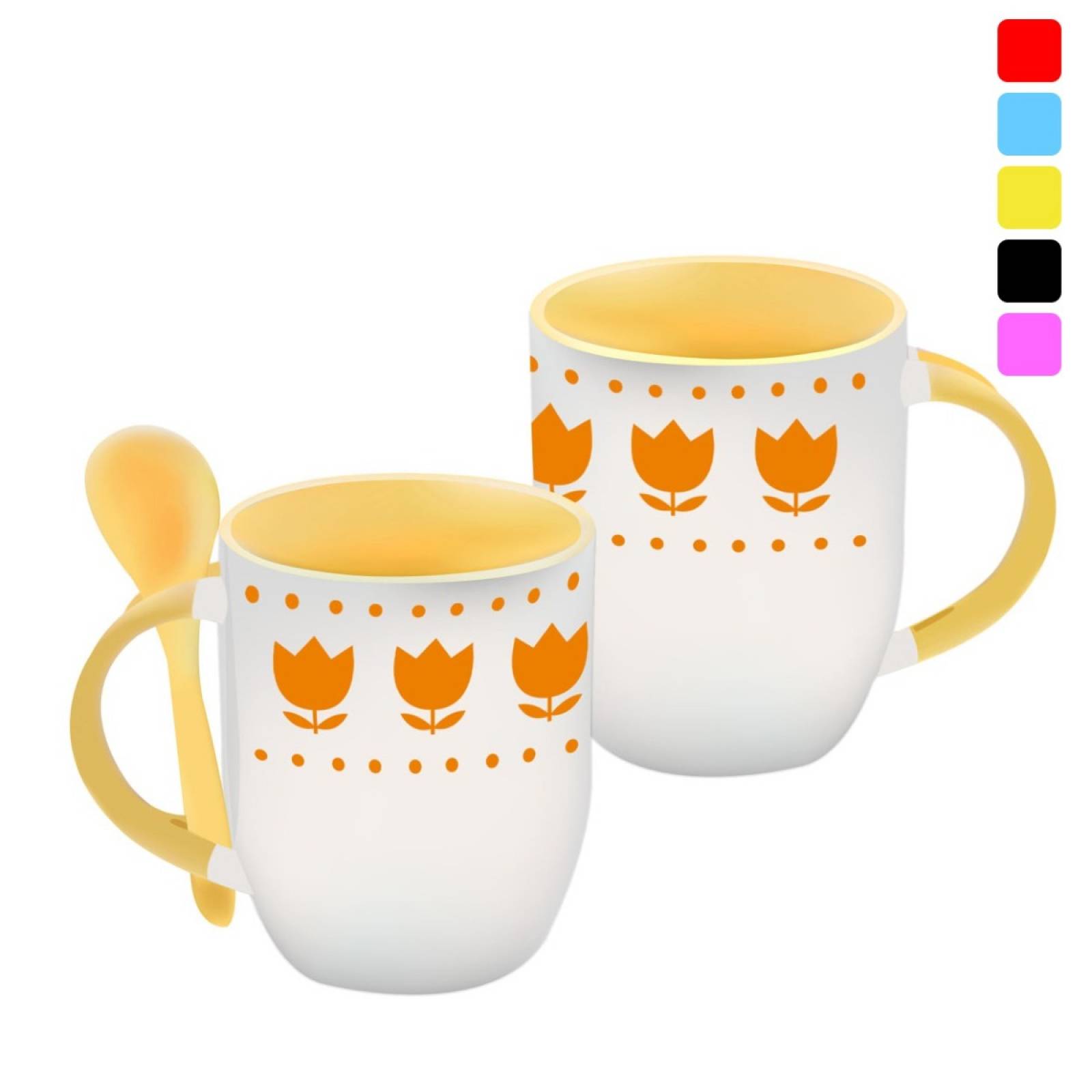 TAZA PERSONALIZADA  TULIPANES MODELO CON CUCHARA