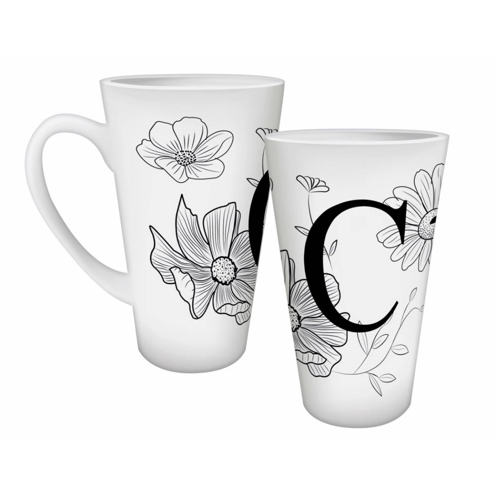 TAZA PERSONALIZADA ABECEDARIO FLORES C MODELO CONICA 17 OZ