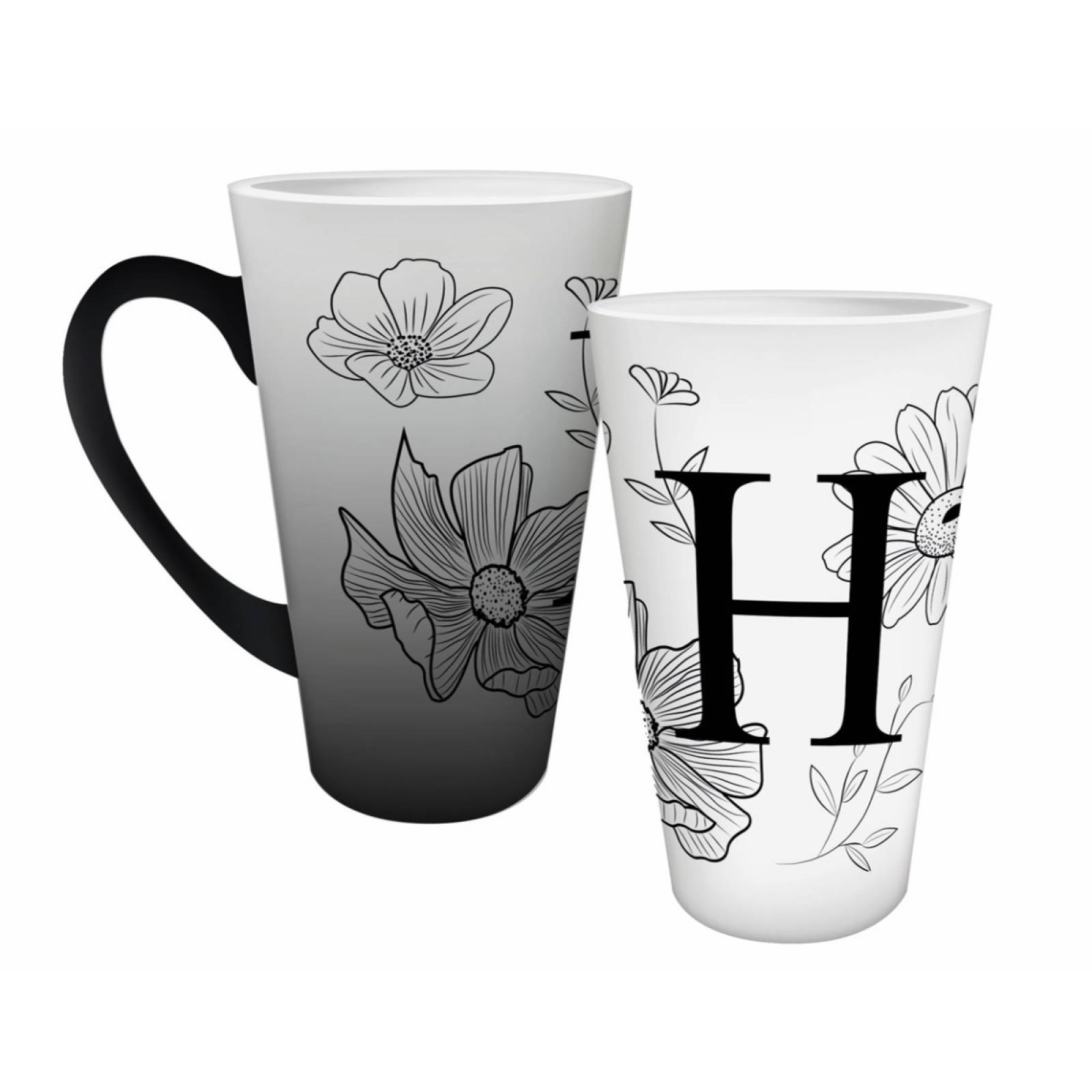 TAZA PERSONALIZADA ABECEDARIO FLORES H MODELO CONICA MAGICA 17 OZ