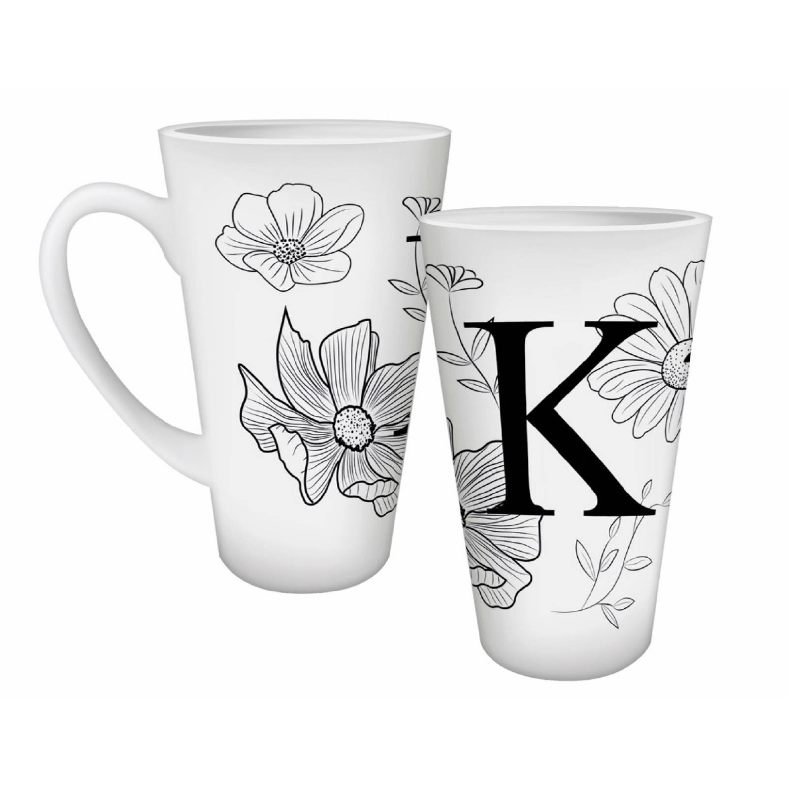 TAZA PERSONALIZADA ABECEDARIO FLORES K MODELO CONICA 17 OZ