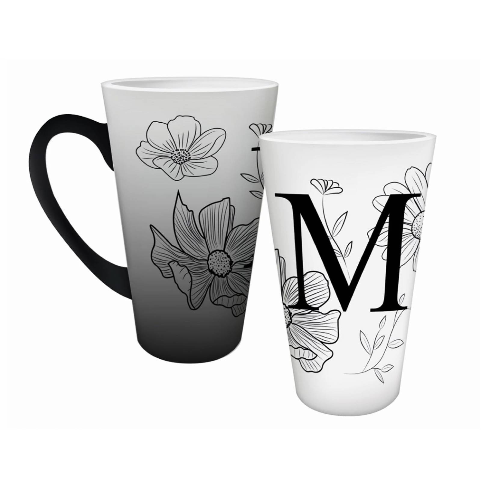 TAZA PERSONALIZADA ABECEDARIO FLORES M MODELO CONICA MAGICA 17 OZ