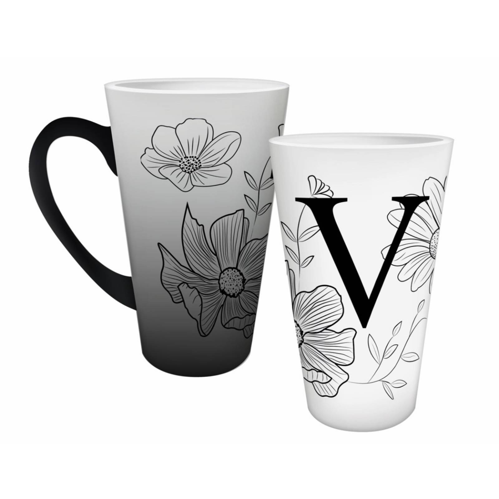 TAZA PERSONALIZADA ABECEDARIO FLORES V MODELO CONICA MAGICA 17 OZ