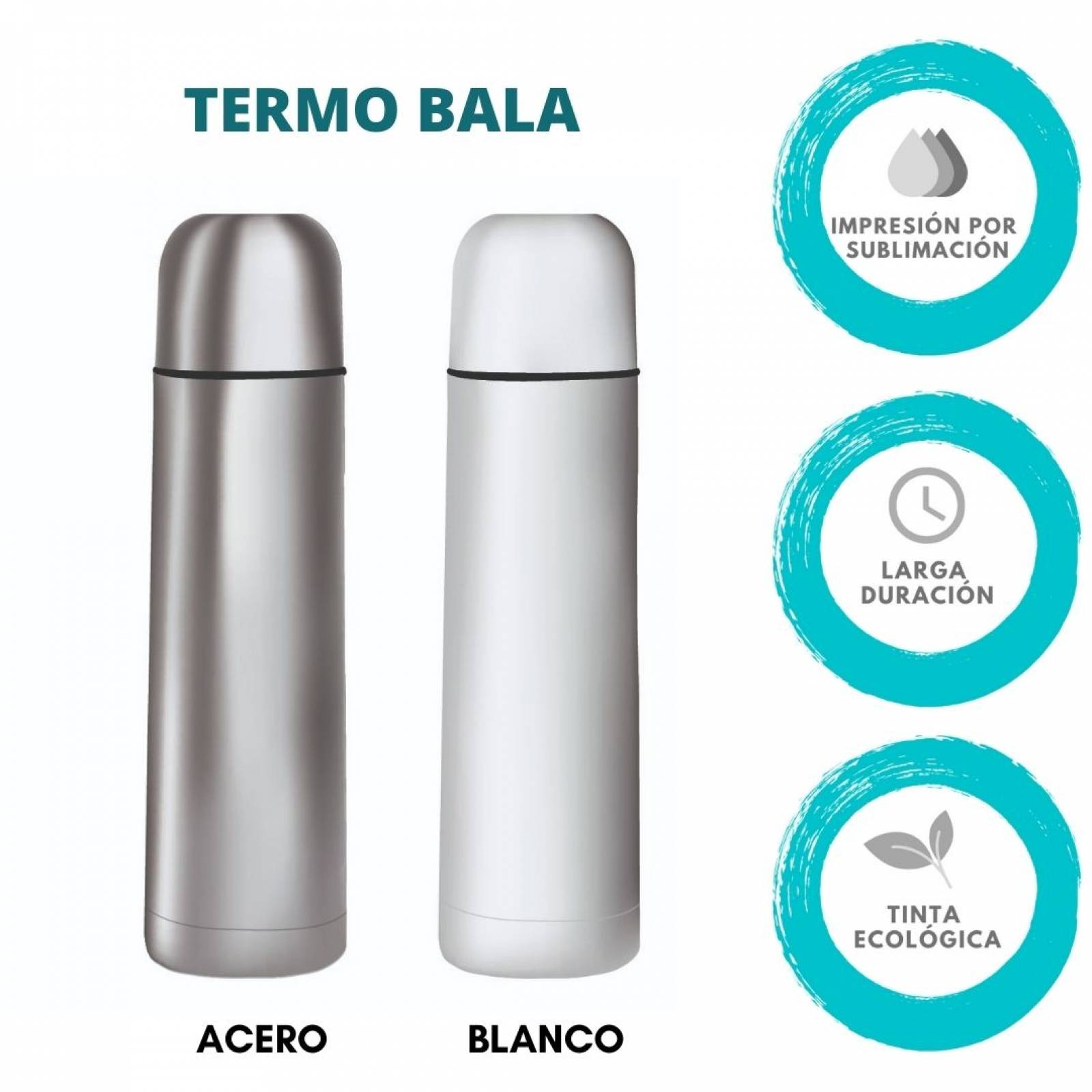 TERMO CILINDRO BALA ALICIA PLATA 500 ML.