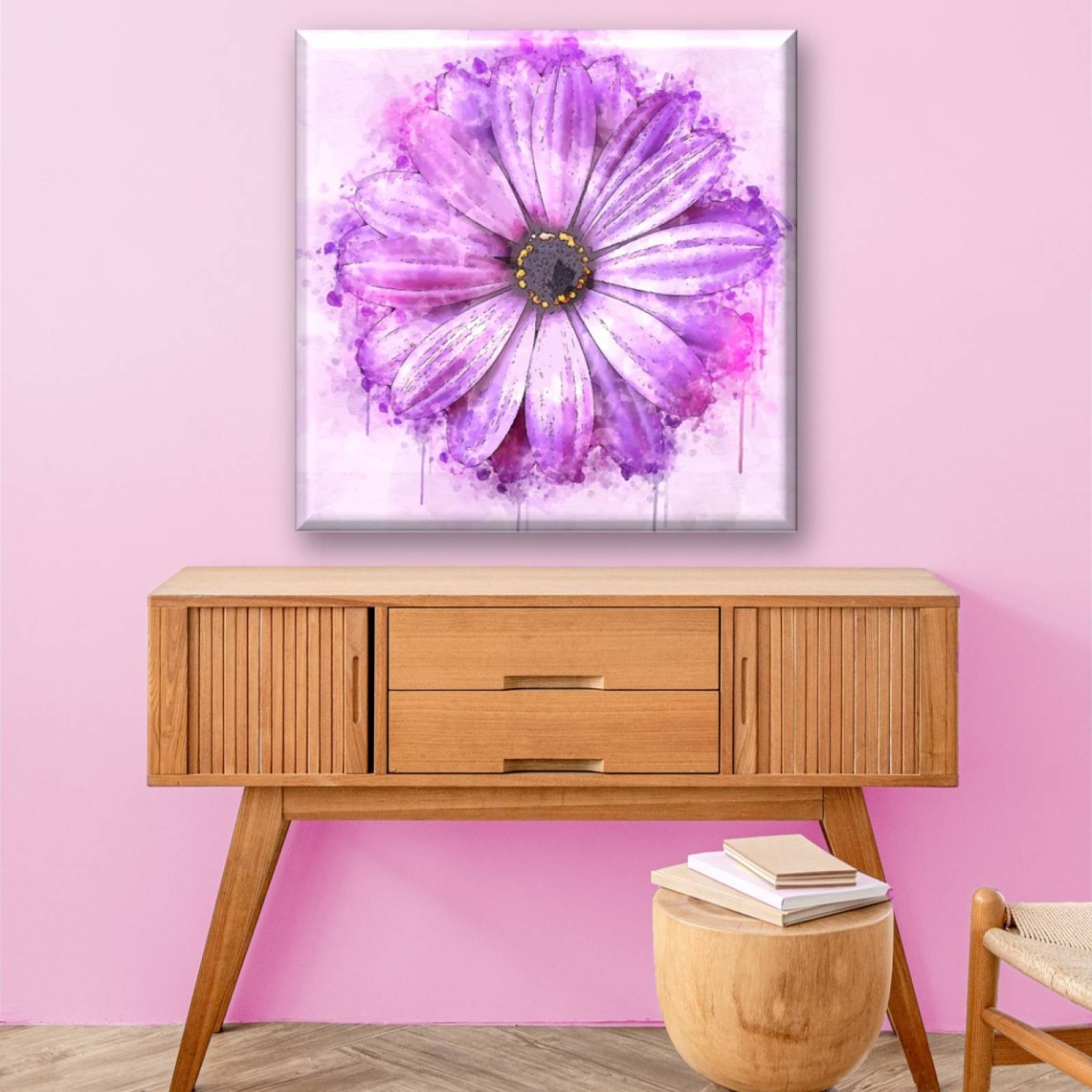 Cuadro Canva Decorativo Flor Morada Acuarela 80X80 cm