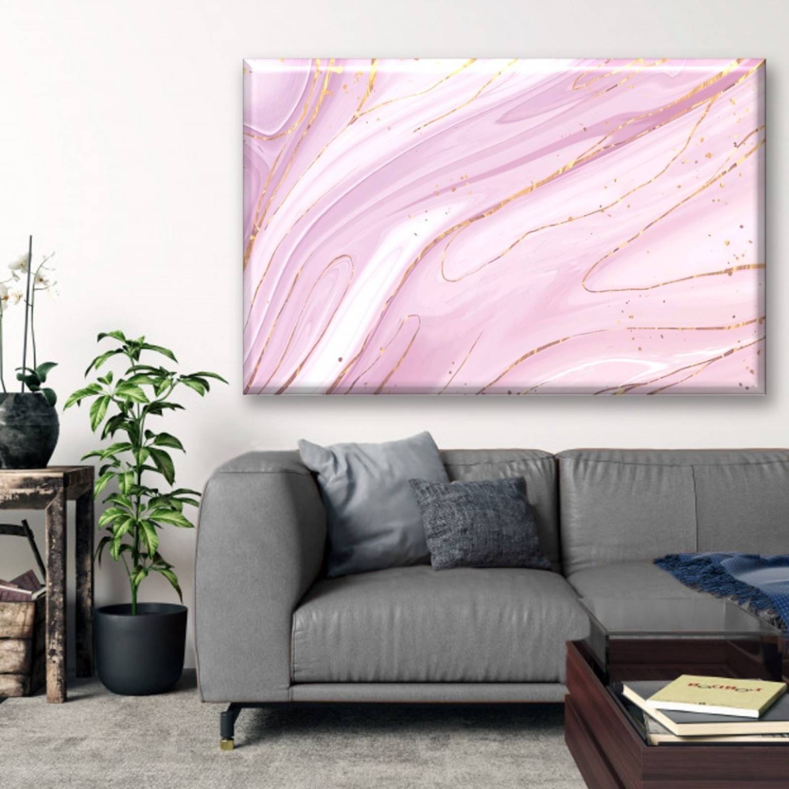 Cuadro Canva Decorativo Mármol Rosa Dorado 60X40 cm