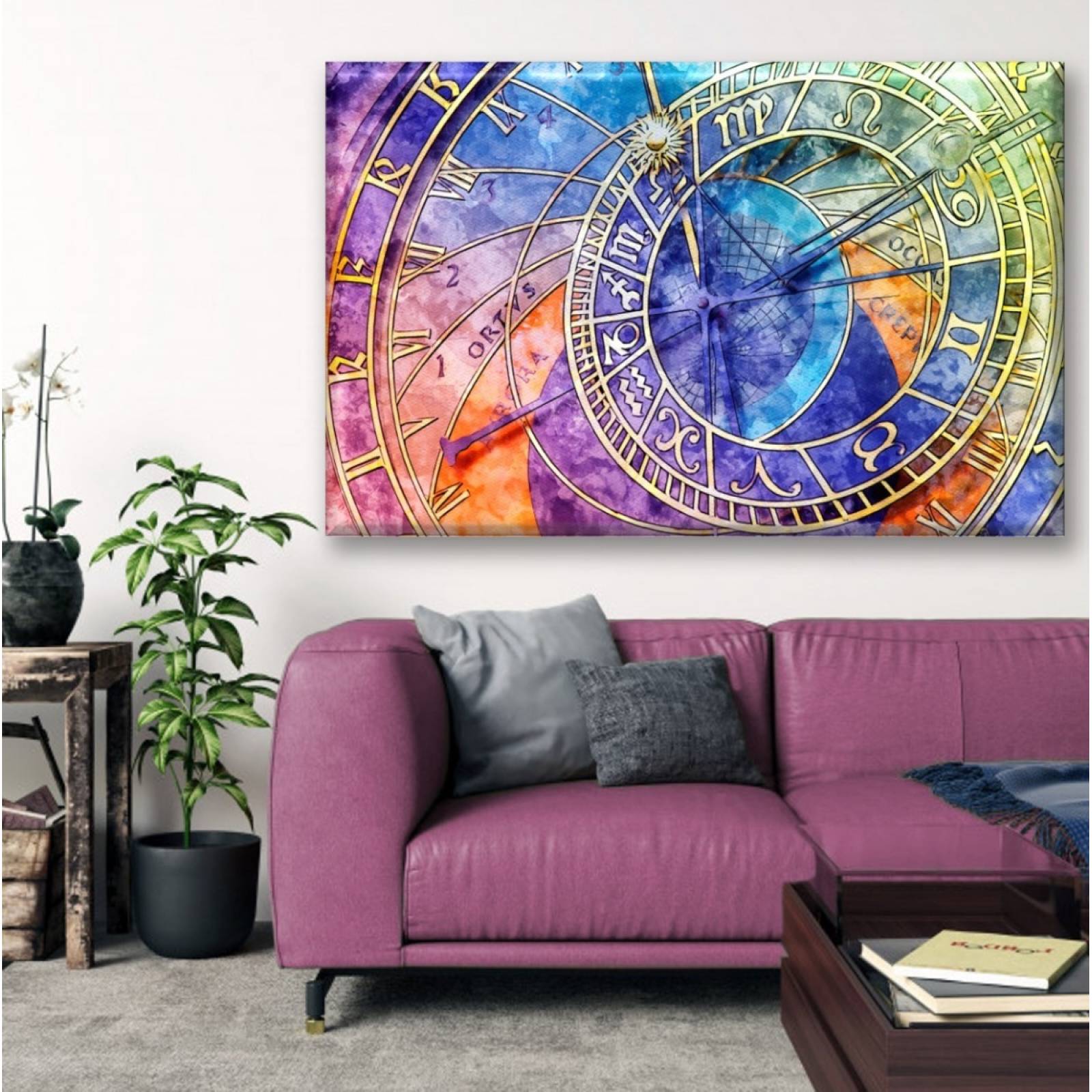 Cuadro Canva Decorativo Reloj Acuarela 60X40 cm