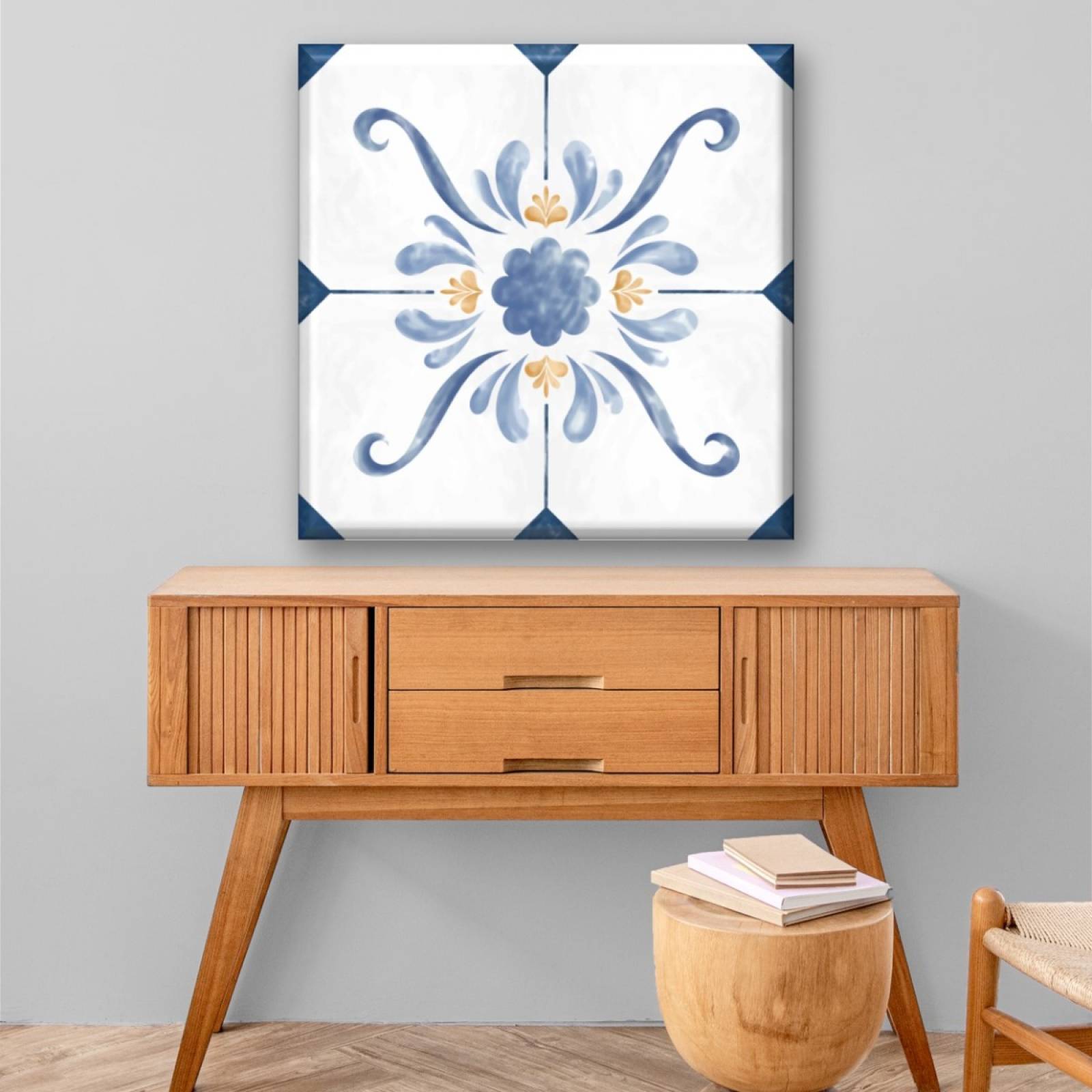 Cuadro Canva Decorativo Azulejo De Flor 40X40 cm