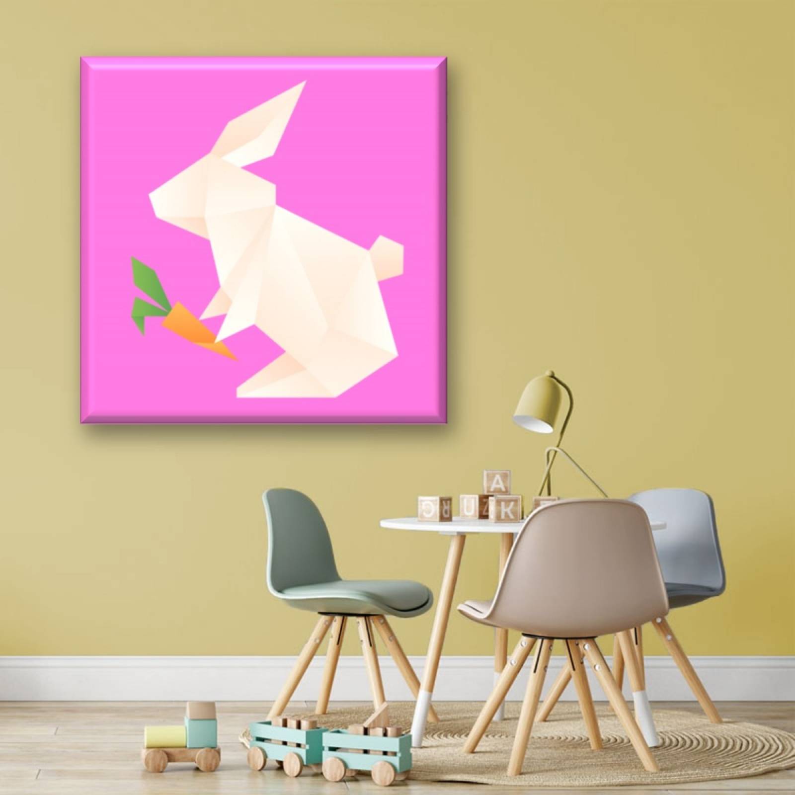 Cuadro Canva Decorativo Conejo De Origami 40X40 cm