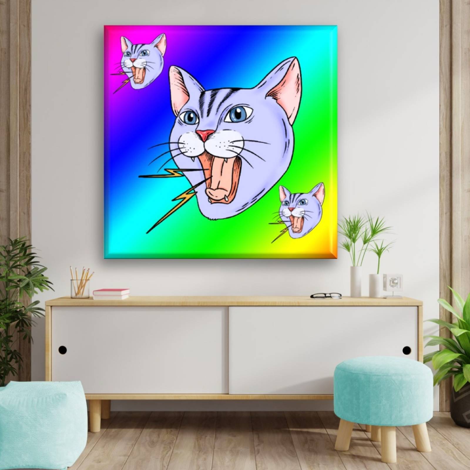 Cuadro Canva Decorativo Gato Rayo 40X40 cm