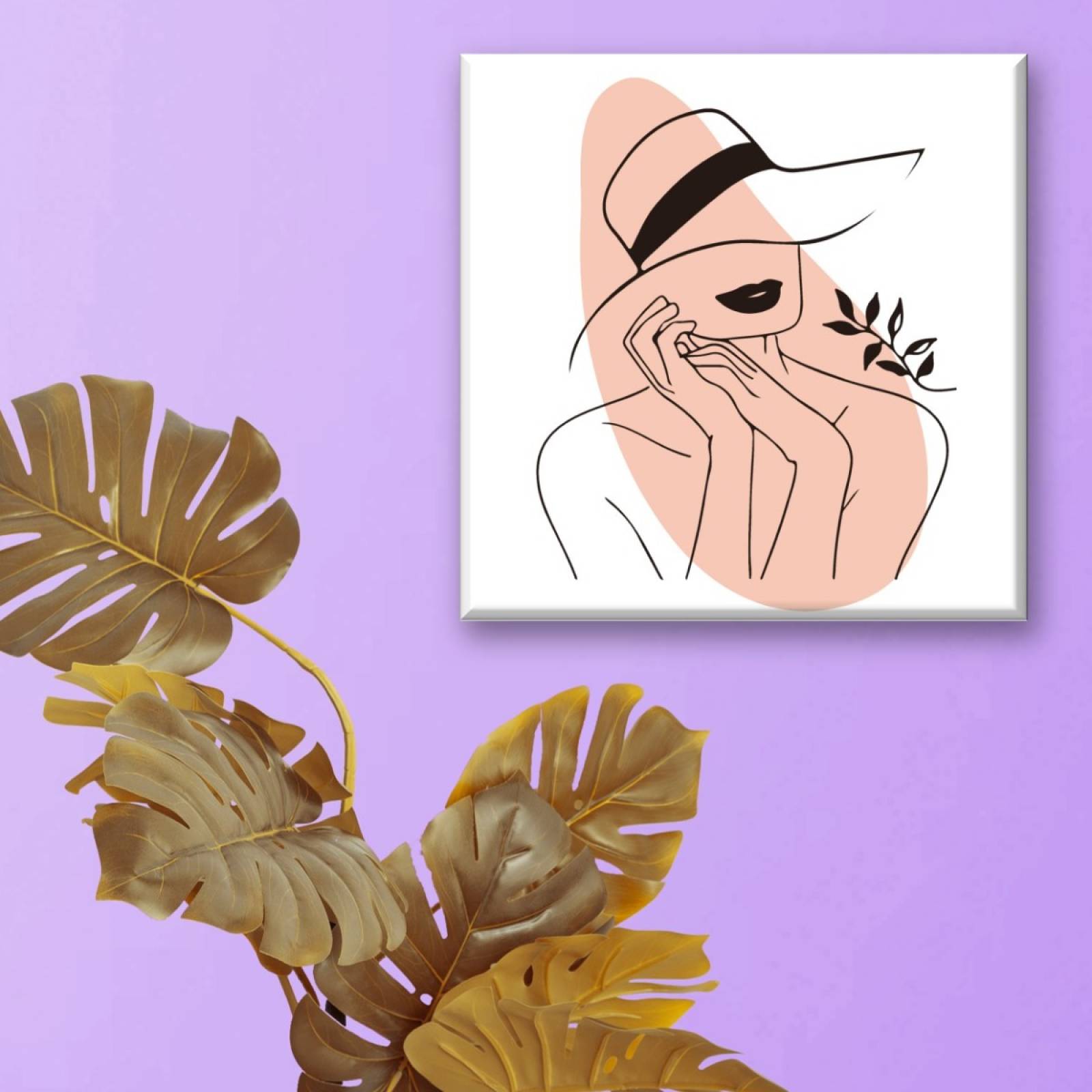 Cuadro Canva Decorativo Silueta Mujer Con Sombrero 40X40 cm