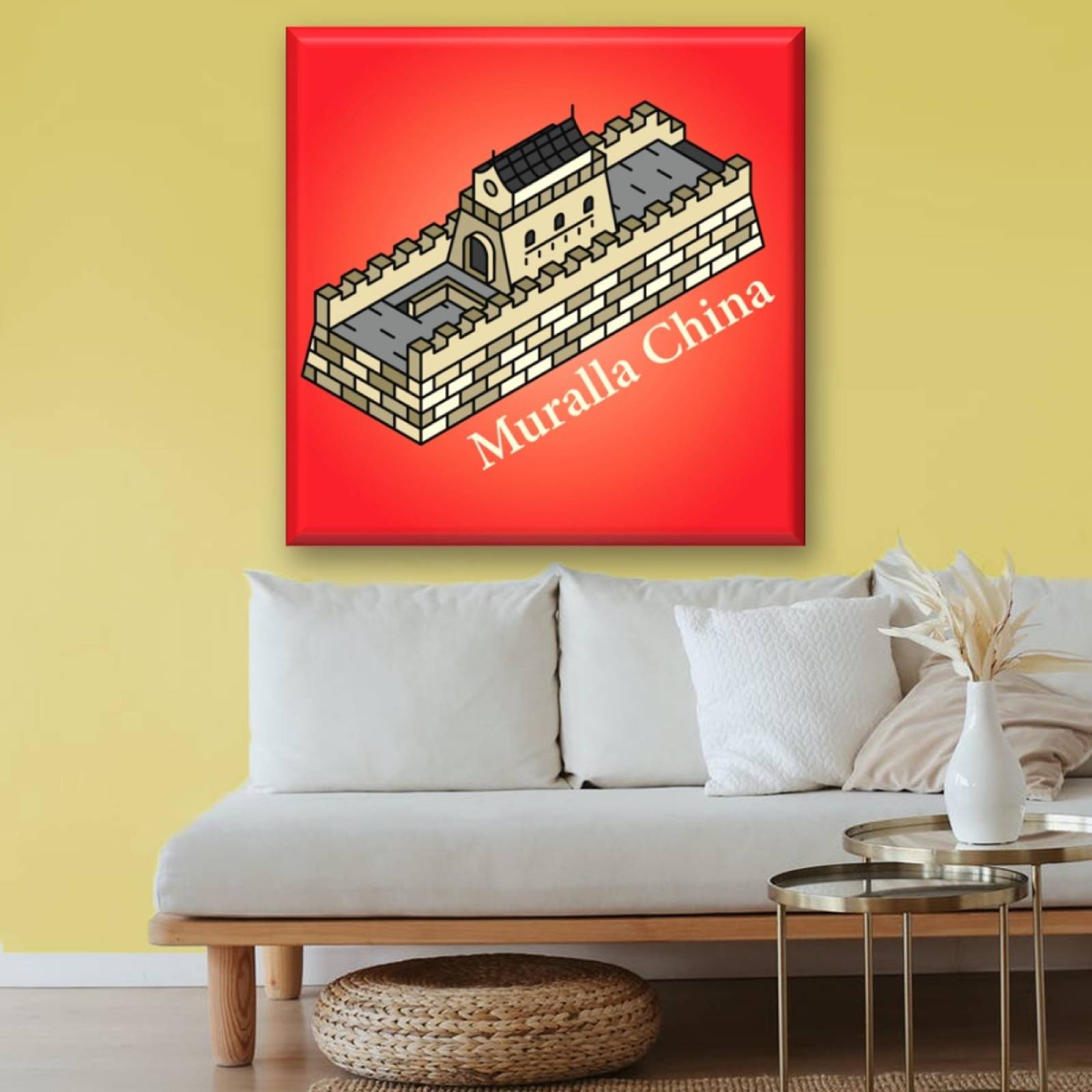 Cuadro Canva Decorativo Muralla China Ilustración 40X40 cm