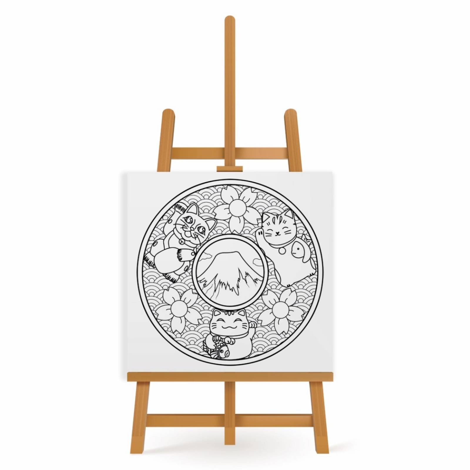 Mandala para Pintar en Cuadro Canva Gato Japones 80x80 cm