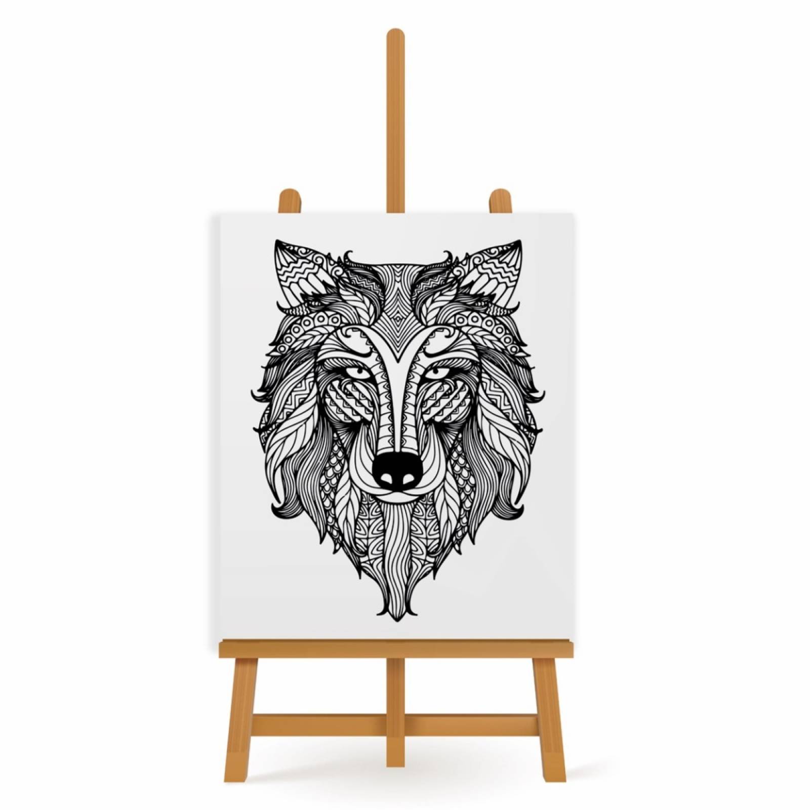 Mandala para Pintar en Cuadro Canva Lobo 90x60 cm