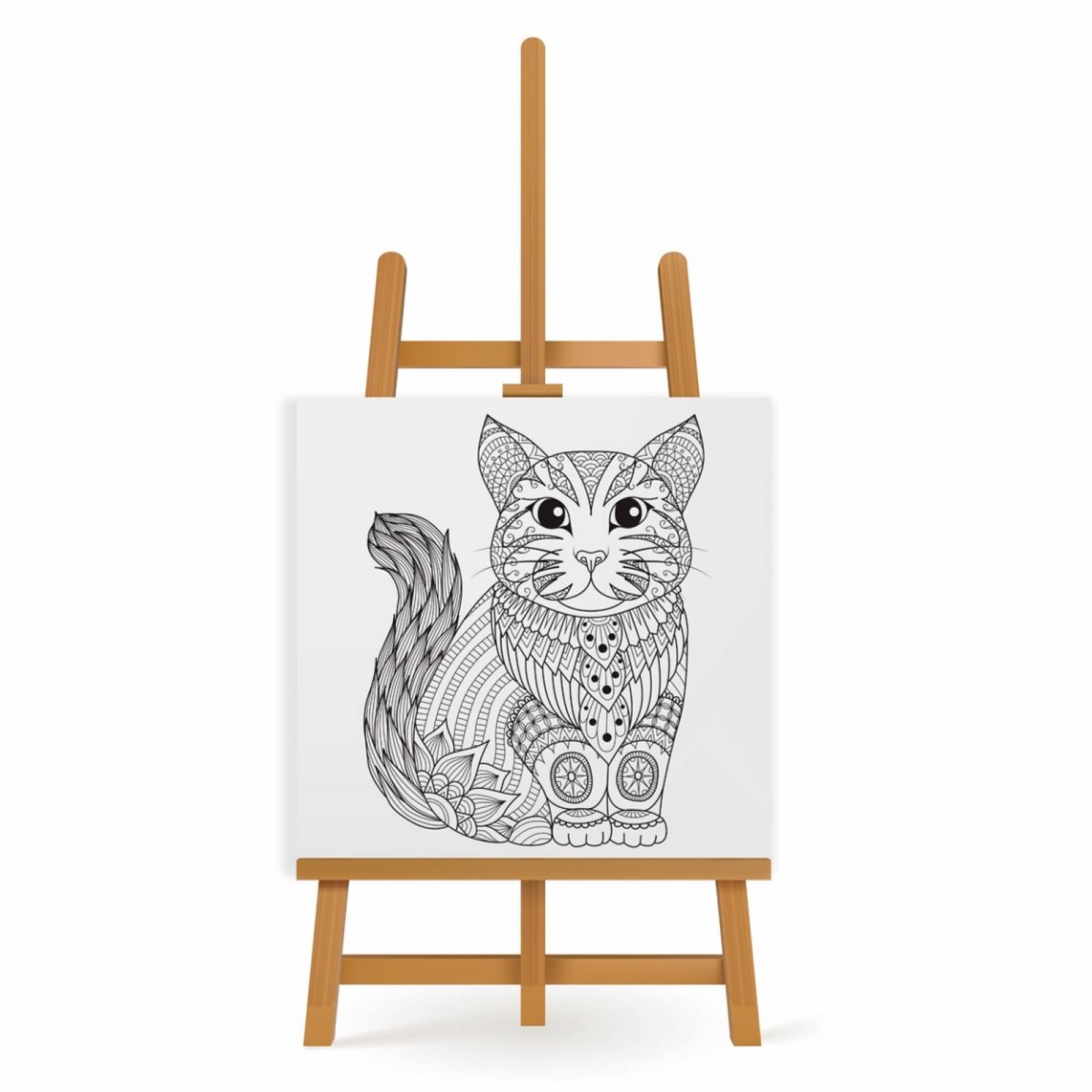 Mandala para Pintar en Cuadro Canva Gato 40x40 cm