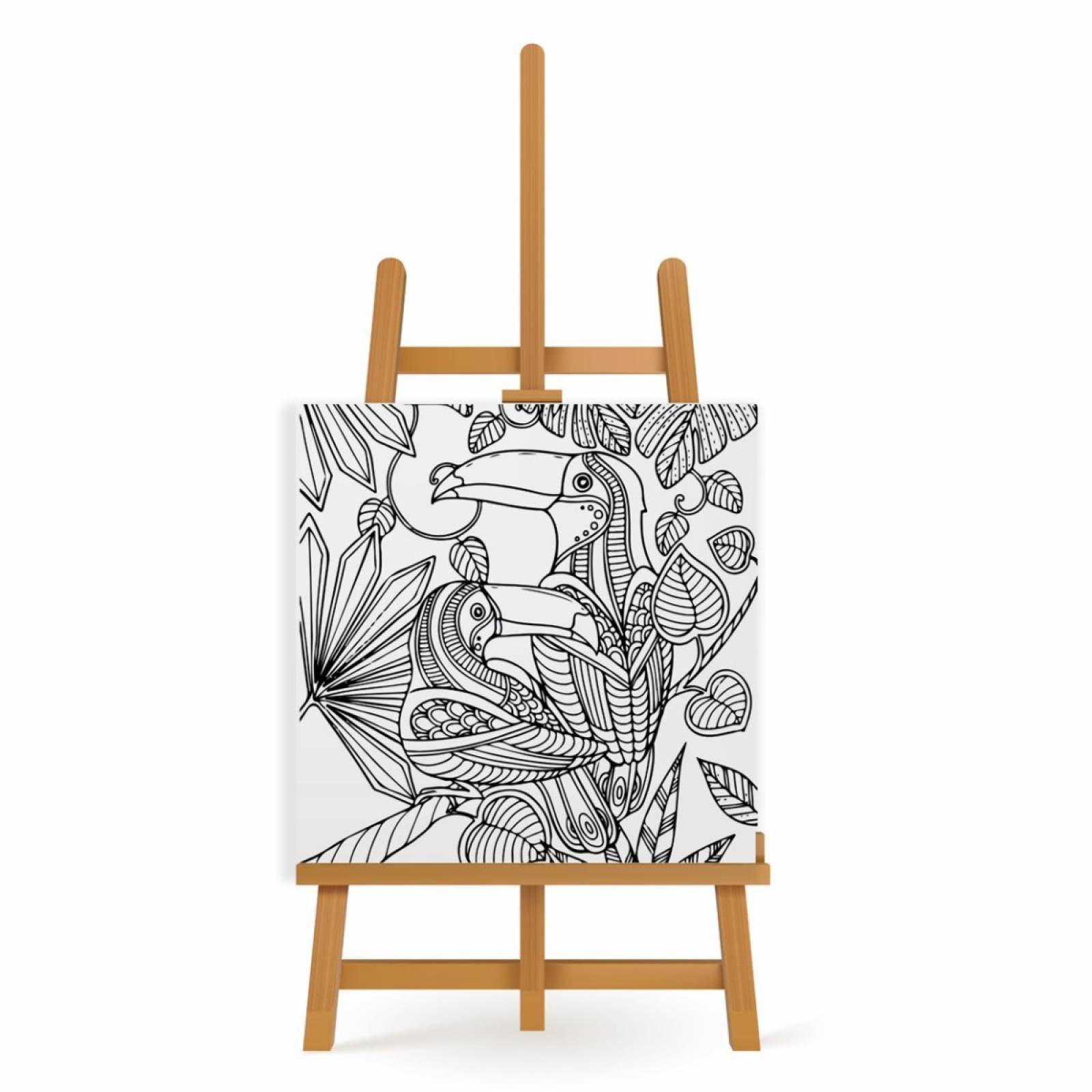 Mandala para Pintar en Cuadro Canva Tucanes 40x40 cm