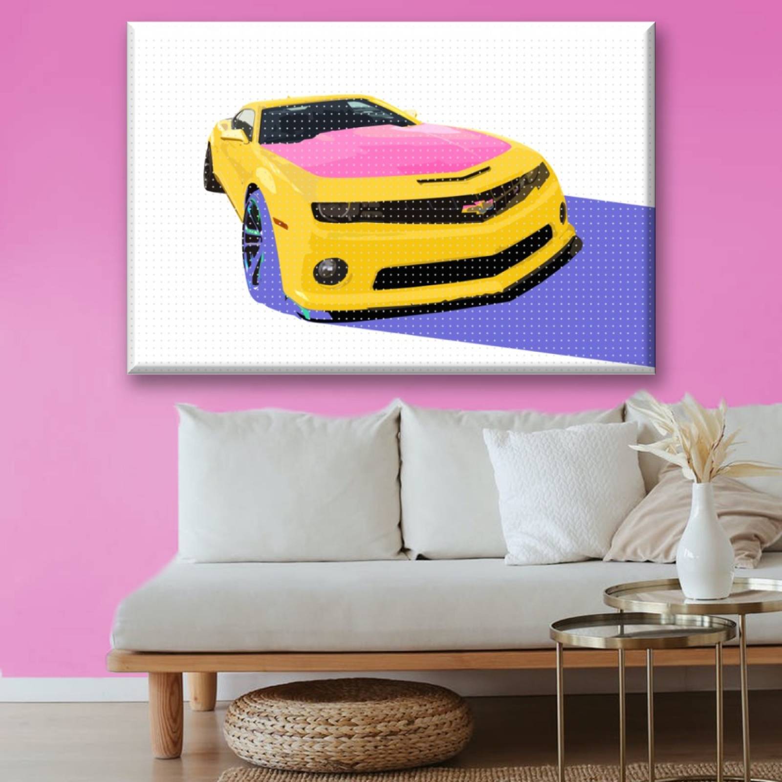 Cuadro Canva Decorativo Camaro Amarillo 90X60 cm