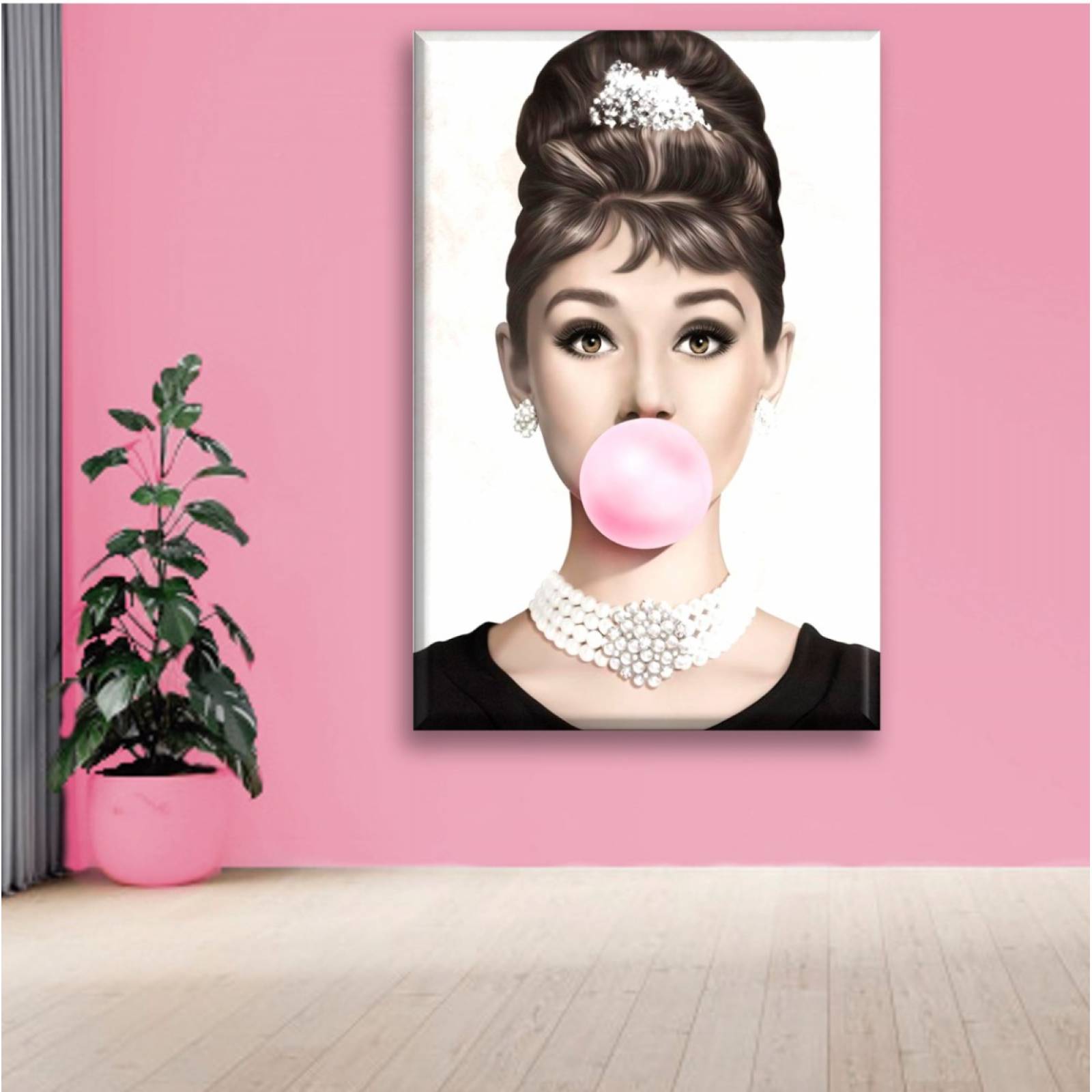 Cuadro Canva Decorativo Audrey Hepburn Chicle 60X40 cm