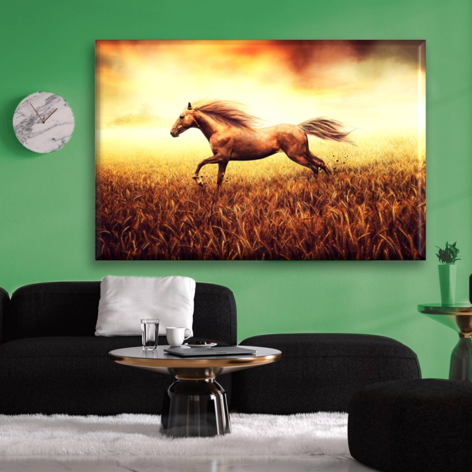 Cuadro Canva Decorativo Caballo Dorado 60X40 cm
