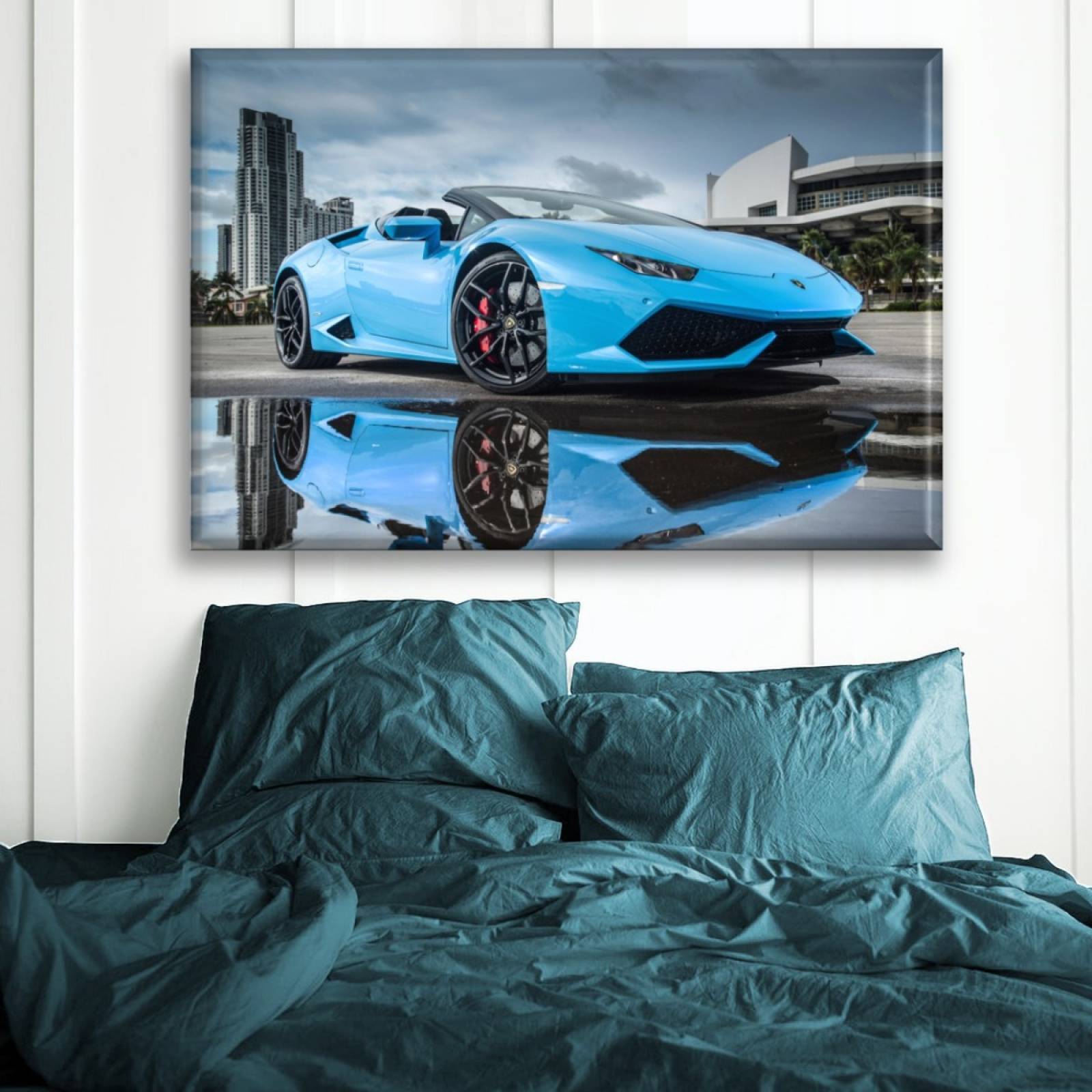 Cuadro Canva Decorativo Lamborghini Celeste 60X40 cm