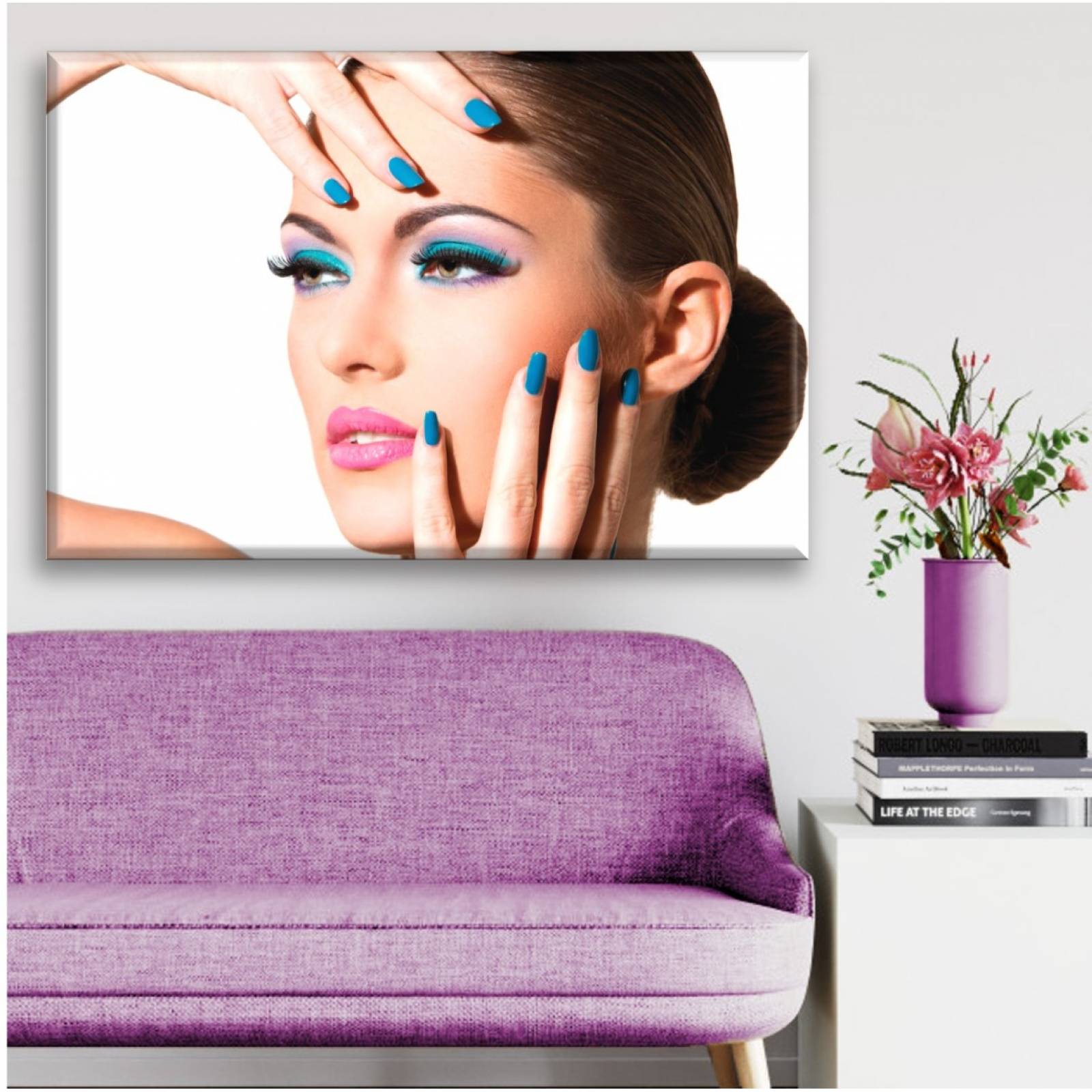 Cuadro Canva Decorativo Maquillaje Azul 60X40 cm