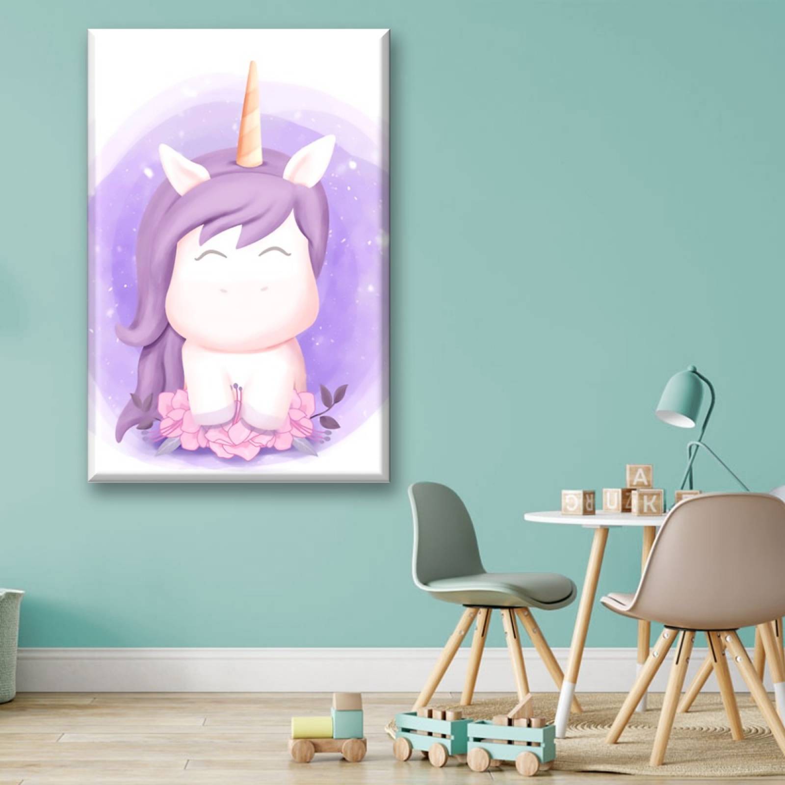 Cuadro Canva Decorativo Unicornio Acuarela 60X40 cm