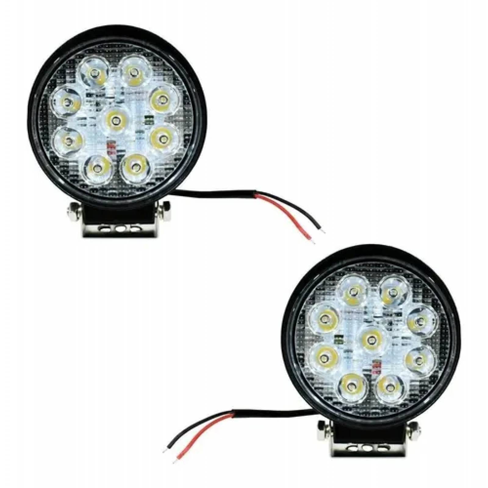 Par Faro 9 Led Redondo Mini Auxiliar 27 W Auto Moto Luz Fija