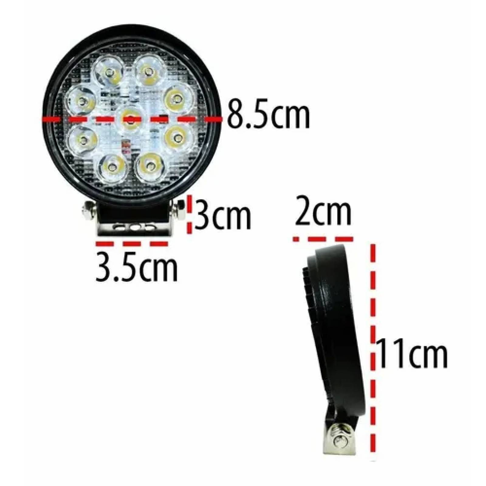 Par Faro 9 Led Redondo Mini Auxiliar 27 W Auto Moto Luz Fija