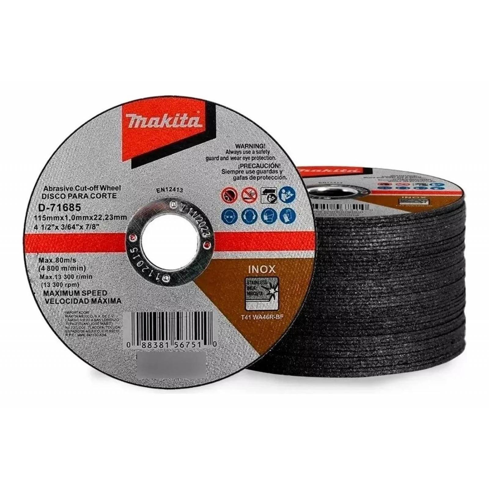 Disco De Corte Rapido Metal Makita 4-1/2 Inox. 50 Pzas 