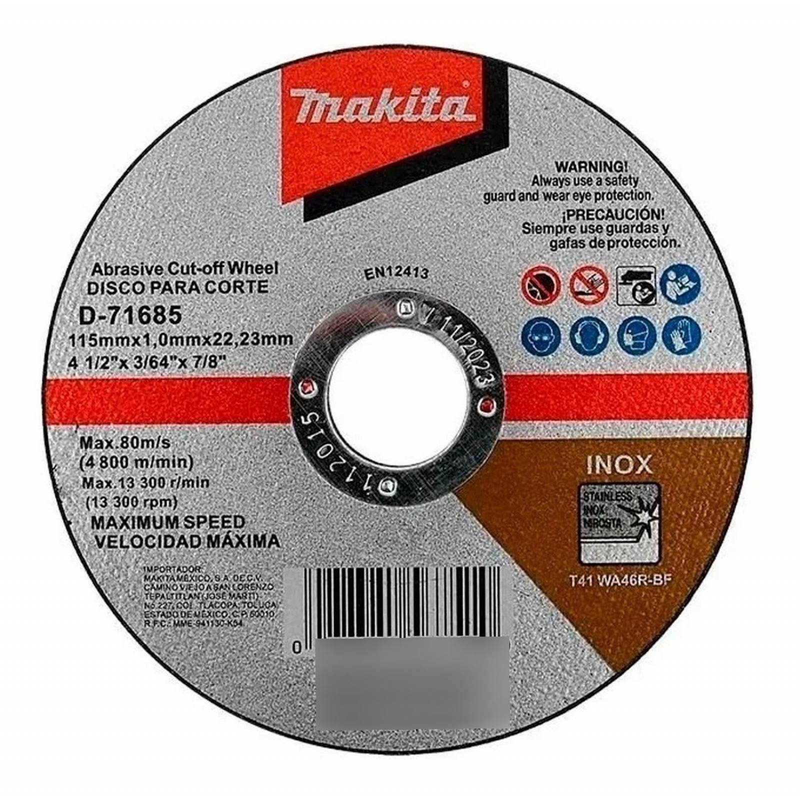 Disco De Corte Rapido Metal Makita 4-1/2 Inox. 50 Pzas 