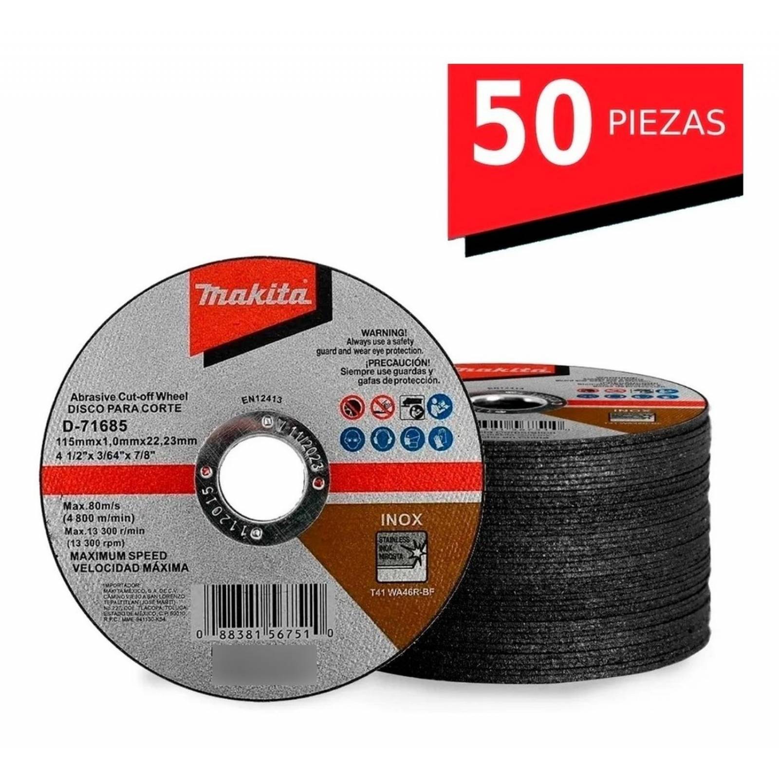 Disco De Corte Rapido Metal Makita 4-1/2 Inox. 50 Pzas 