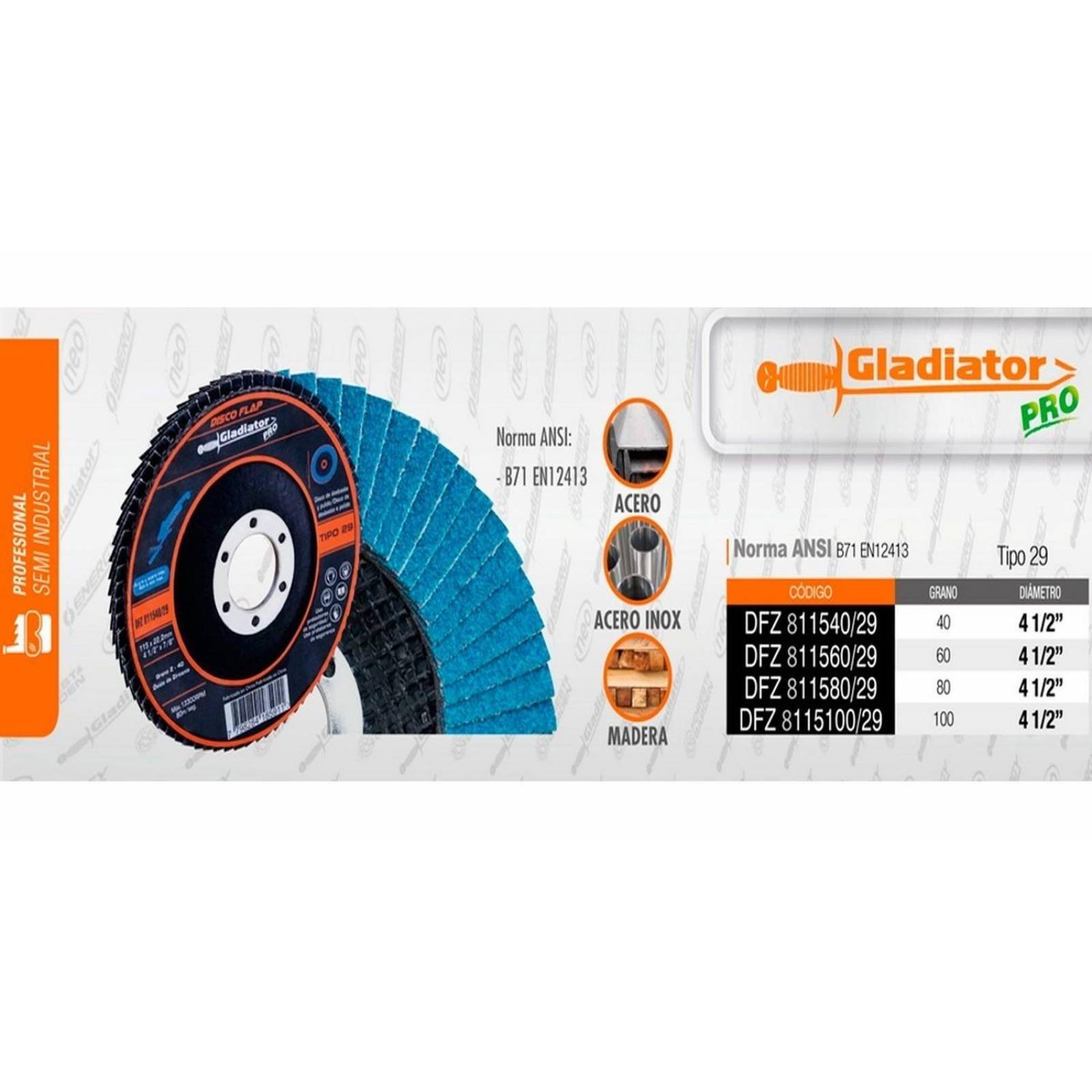 Disco Flap Laminado Zirconio 4 1/2 PuLG G100 P/metal 20pz 
