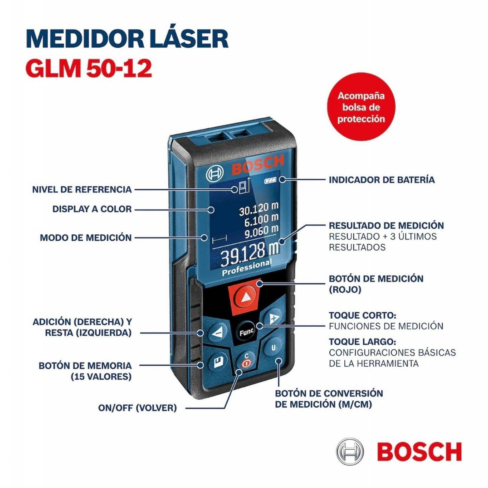 Medidor De Distancia Laser Bosch Glm 50-12 Nuevo Modelo 