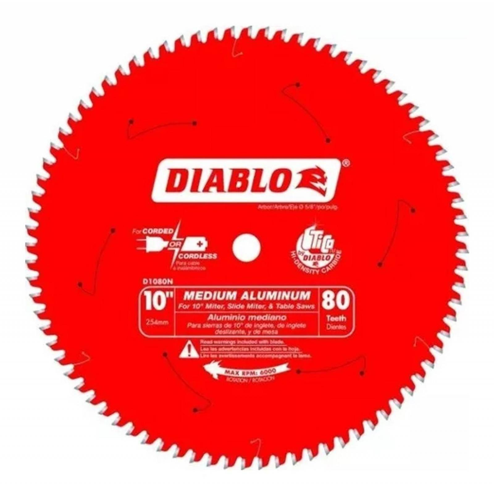 Disco Diablo 10' Con 80 Dientes Corte Aluminio O Laminados 