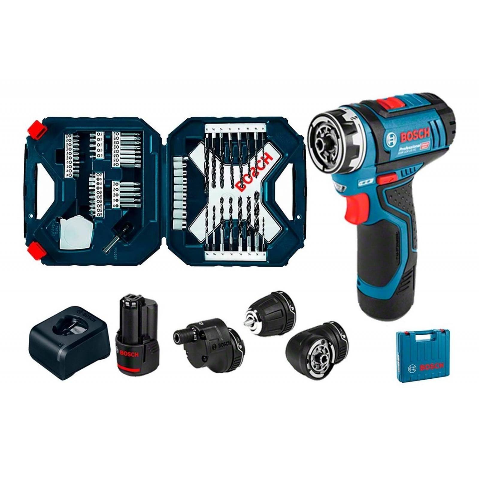 Taladro Atornillador Bosch 12v Multifunciones + Kit 65 Accs. 