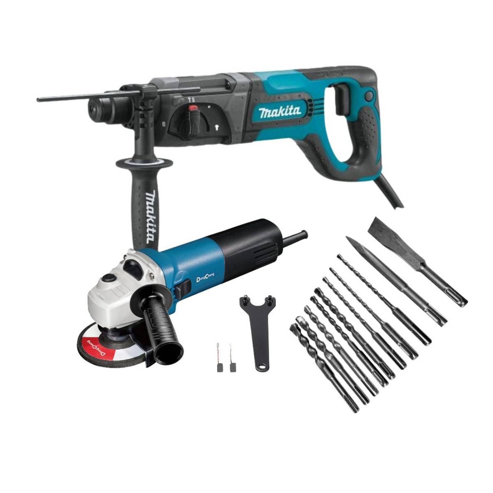 Rotomartillo Makita HR2475 + miniesmeril DC VV +jgo cinceles