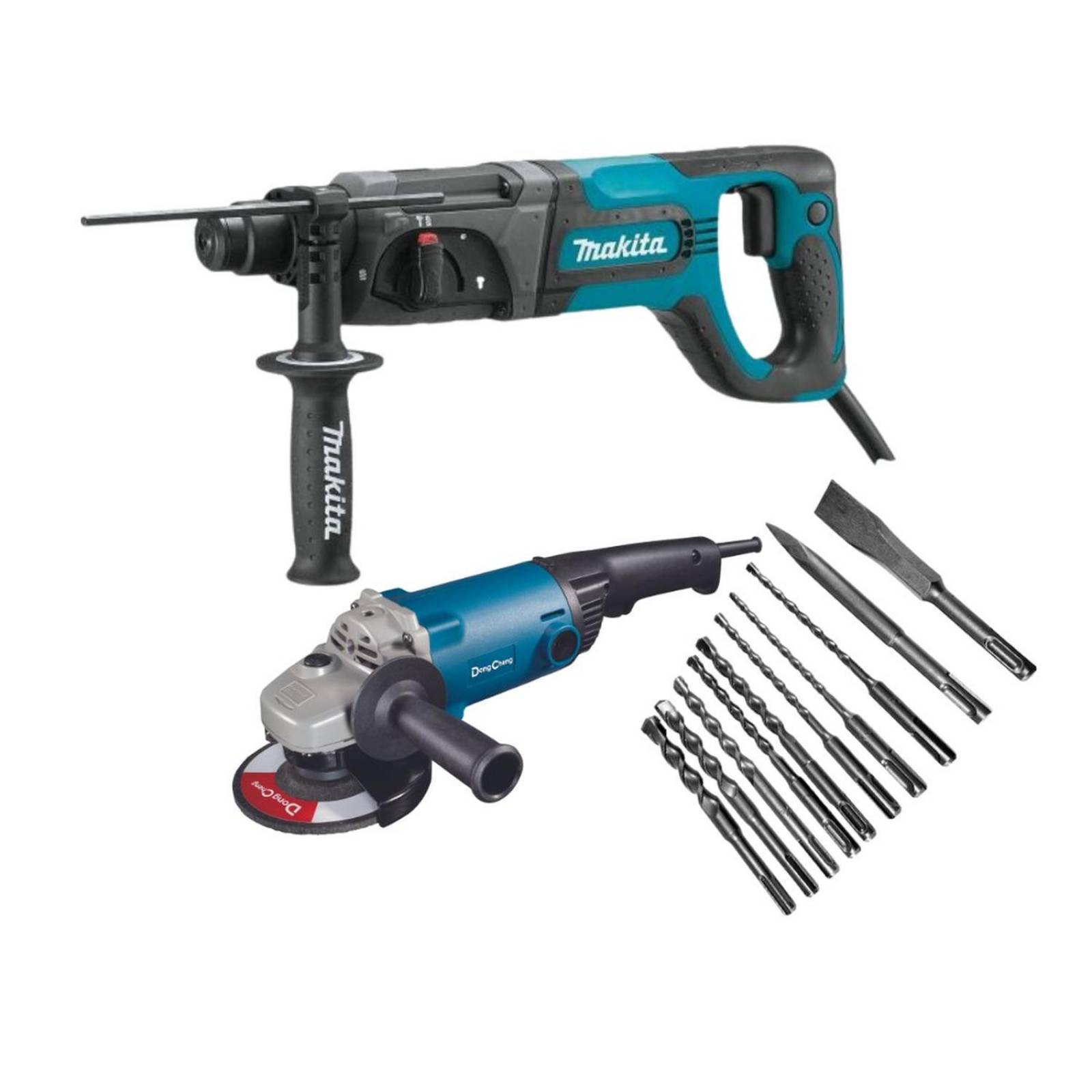 Rotomartillo Makita HR2475 + miniesmeril DC 1200W + cinceles 