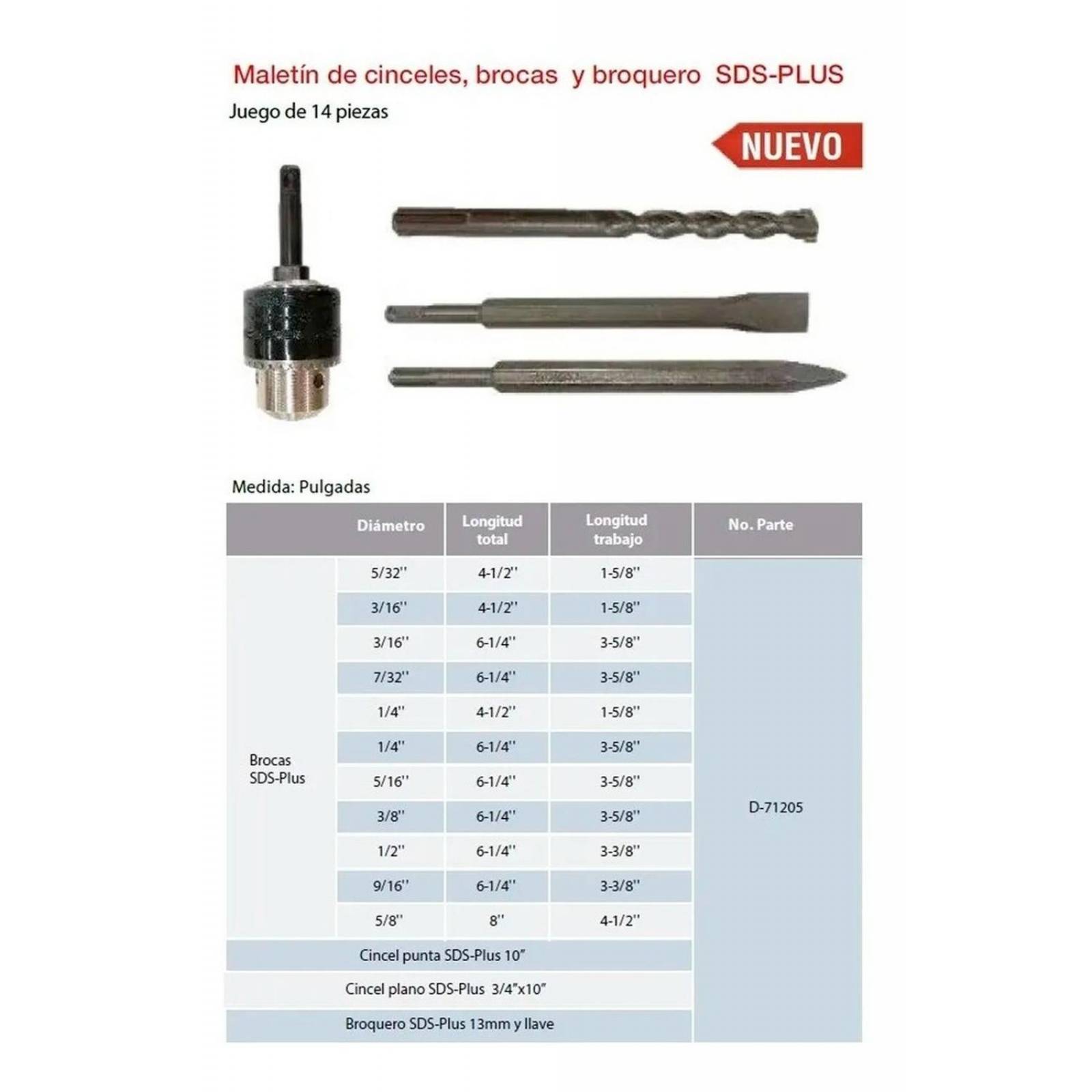 Kit De Brocas, Cinceles Y Broquero Sds Plus Makita D-71205 