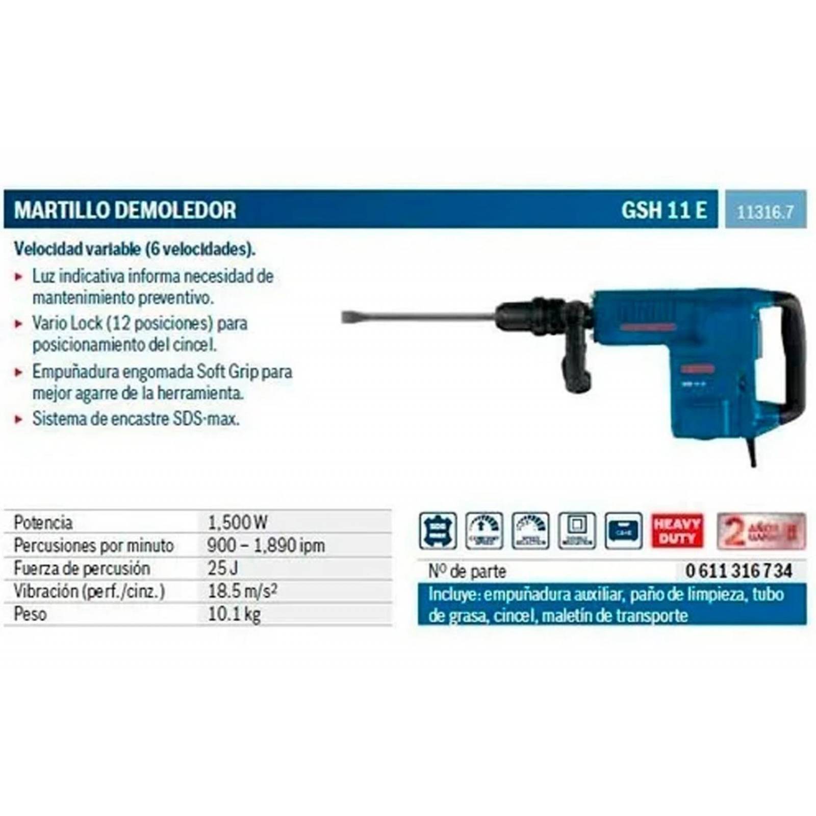 Martillo Rompedor De Concreto Sds Max 10 Gsh 11 E Bosch