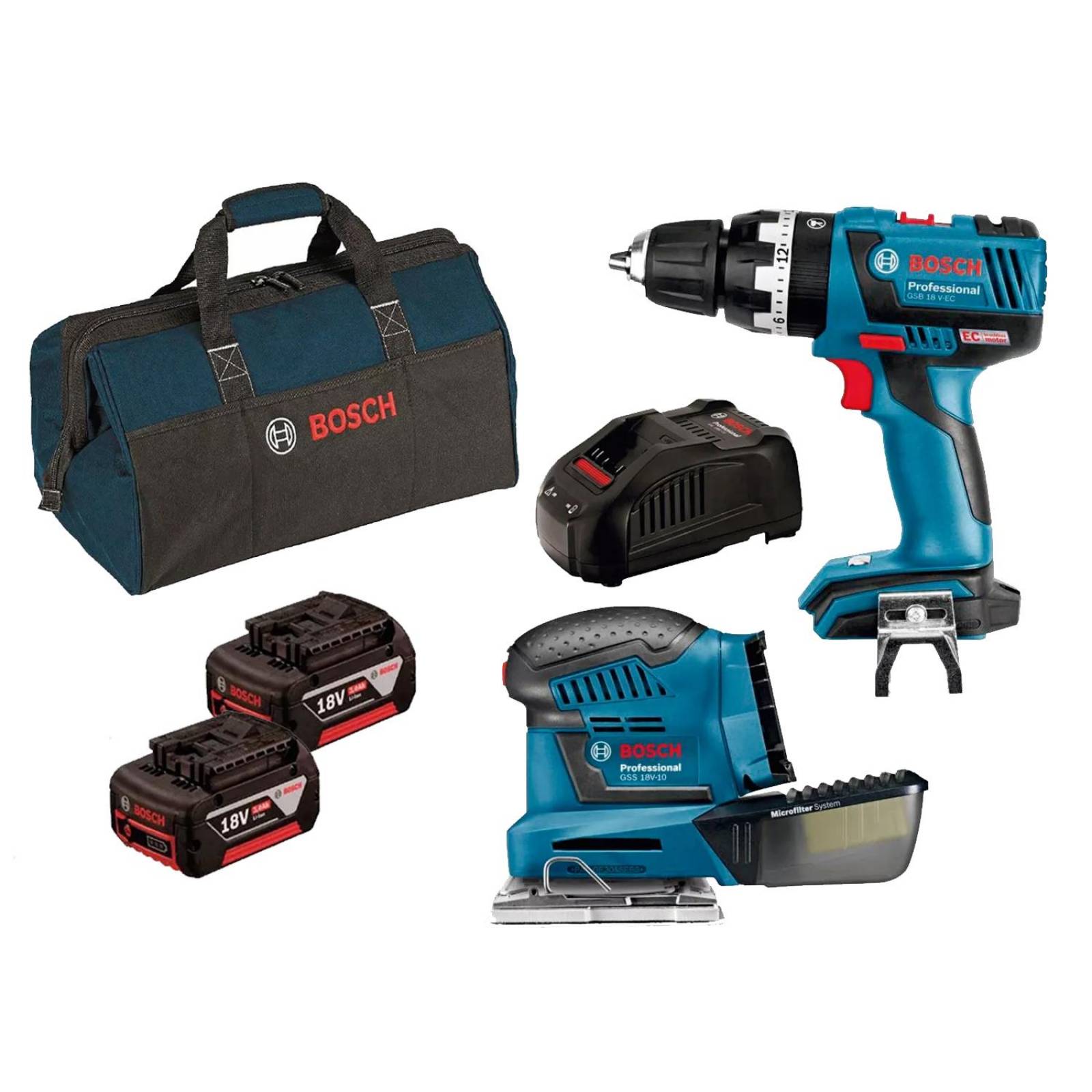 Rotomartillo 18v+lijadora 18vli+cargador+batería+maleta Bosc