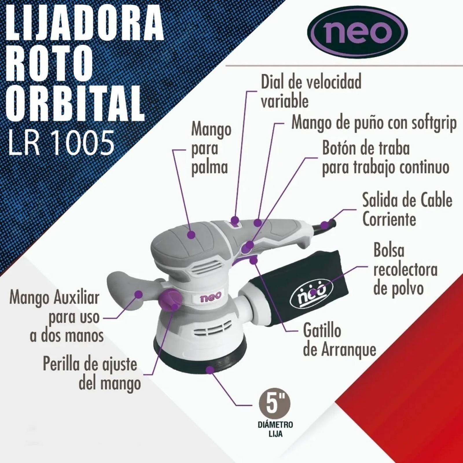 Lijadora Roto Orbital Neo Lr 1005 60hz 450w 120v 