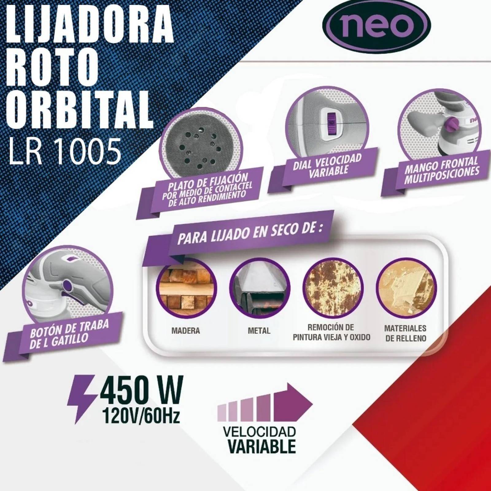 Lijadora Roto Orbital Neo Lr 1005 60hz 450w 120v 