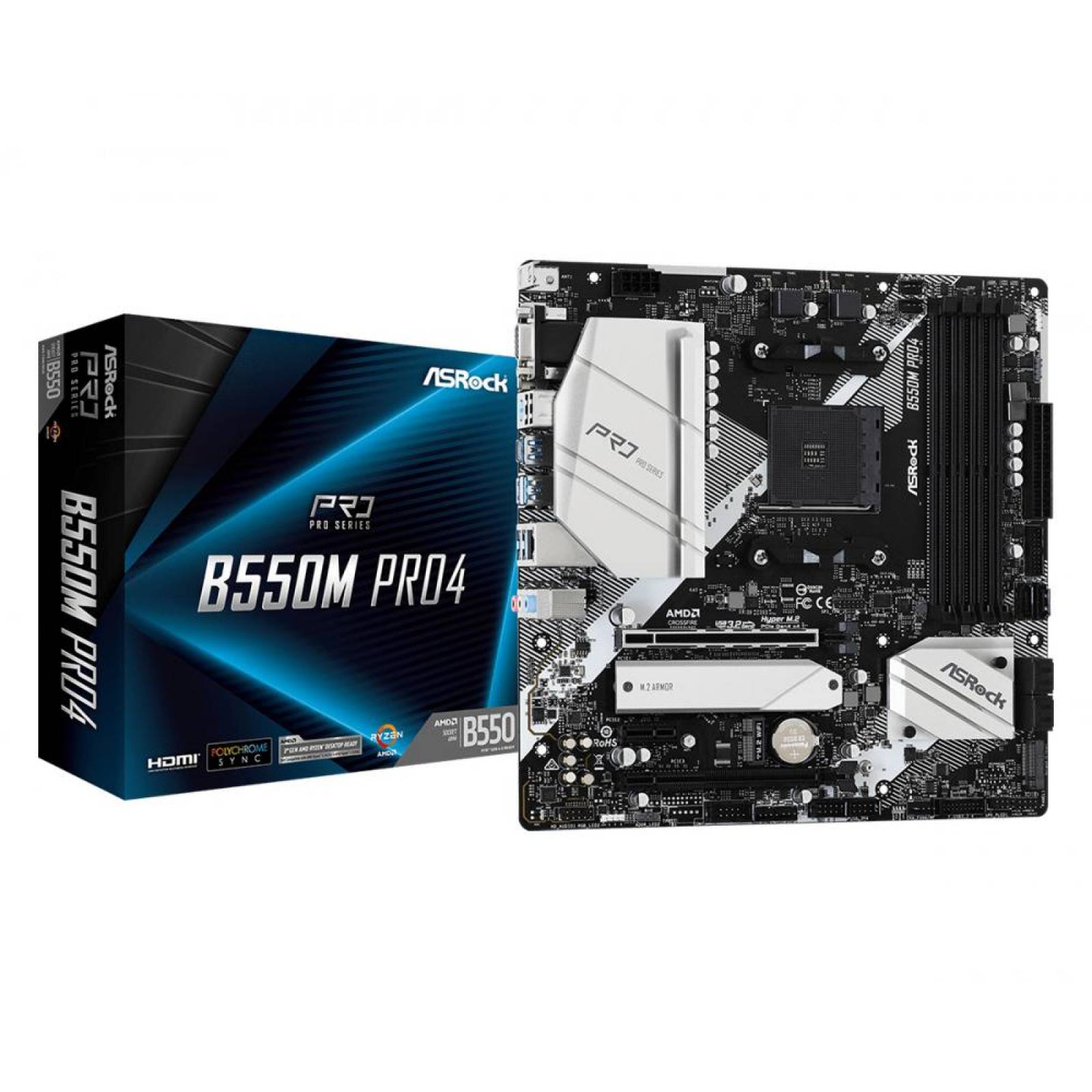 Tarjeta Madre ASRock Micro ATX B550M Pro4, S-AM4, AMD B550, HDMI, 128GB DDR4 para AMD