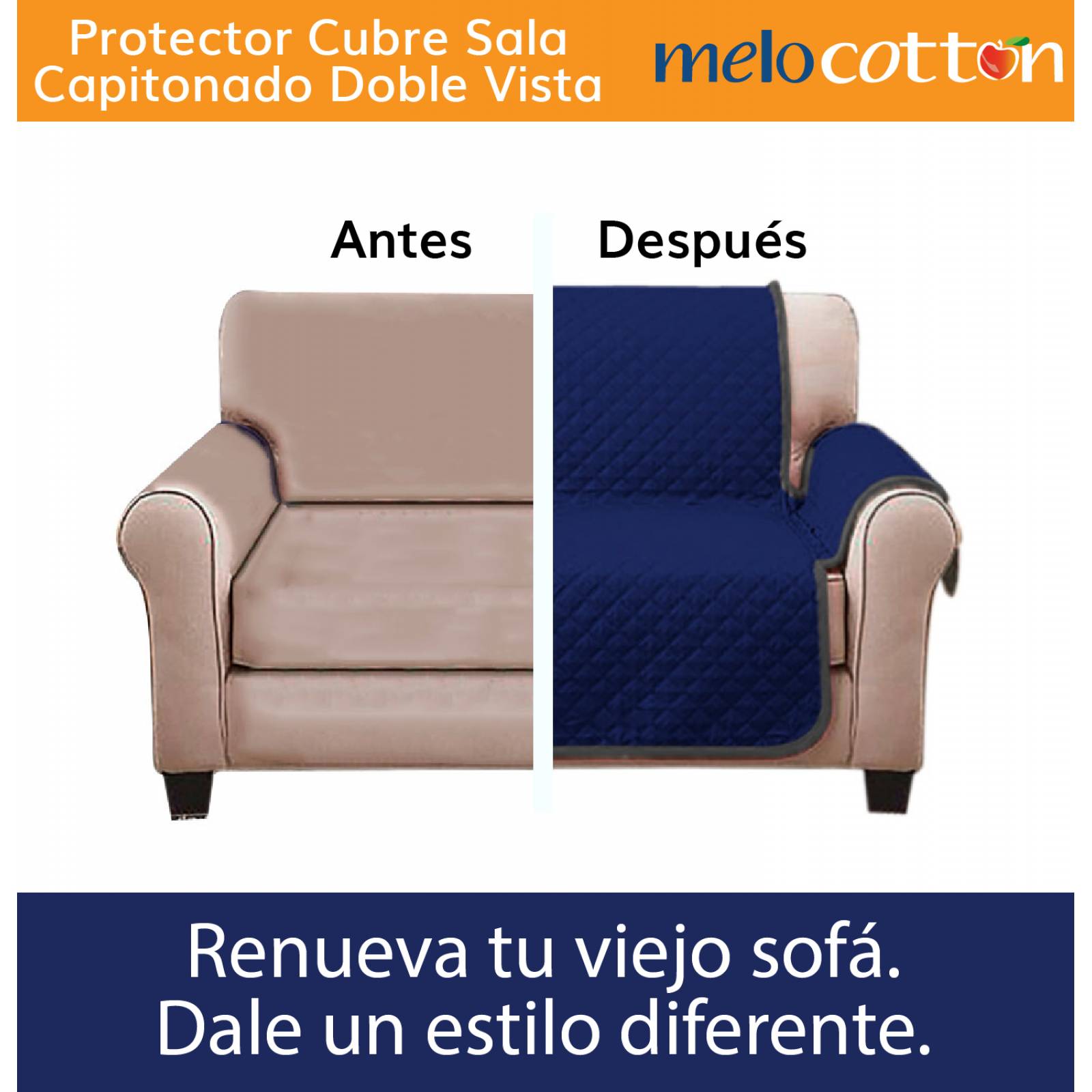 Juego de Protector Cubre Sala Doble Vista Capitonado Con Hilo , Fresco y Ligero "Castelog Marino-Gris"