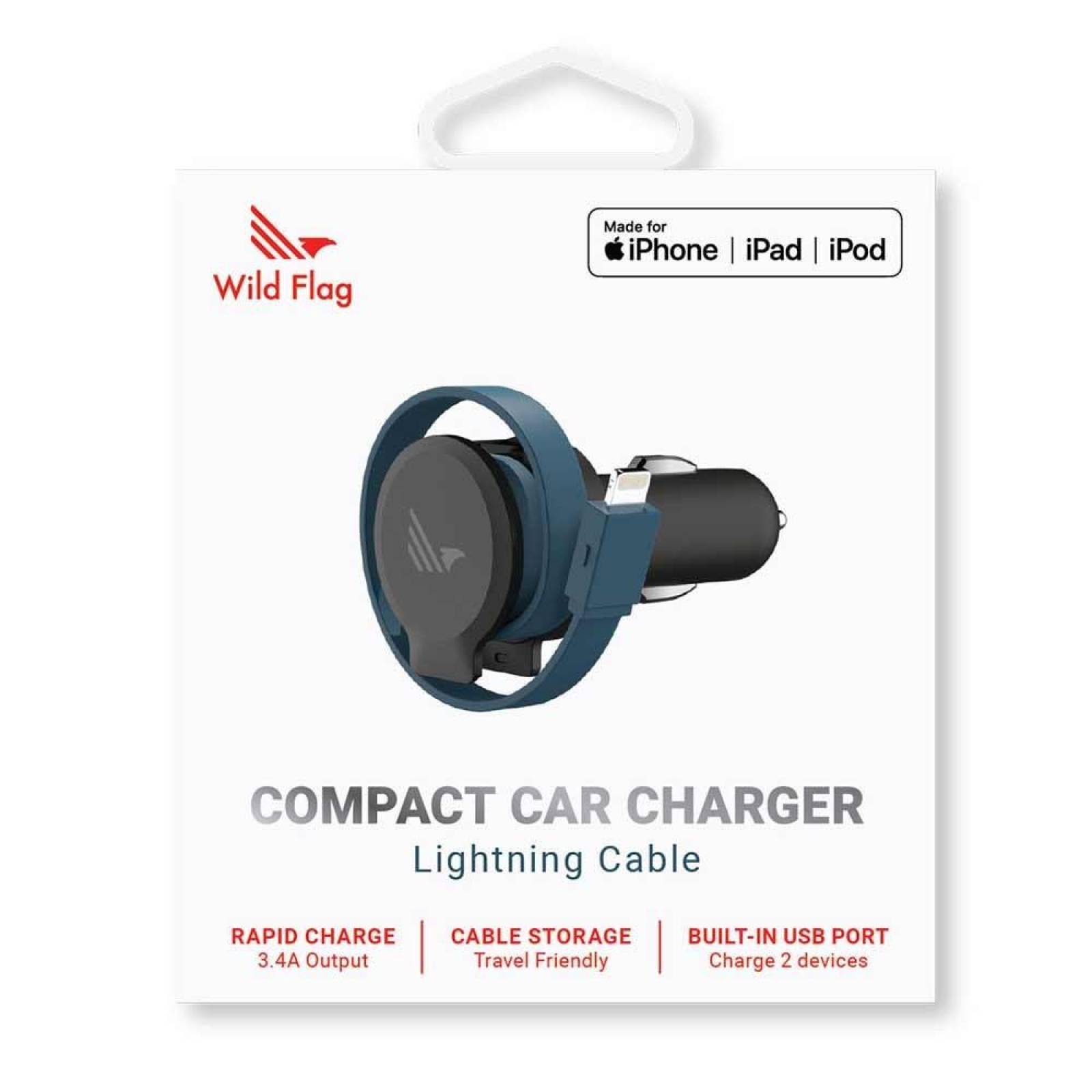 Cargador Auto Lightning 3.4A certificado para iPhone iPad - Wild Flag 