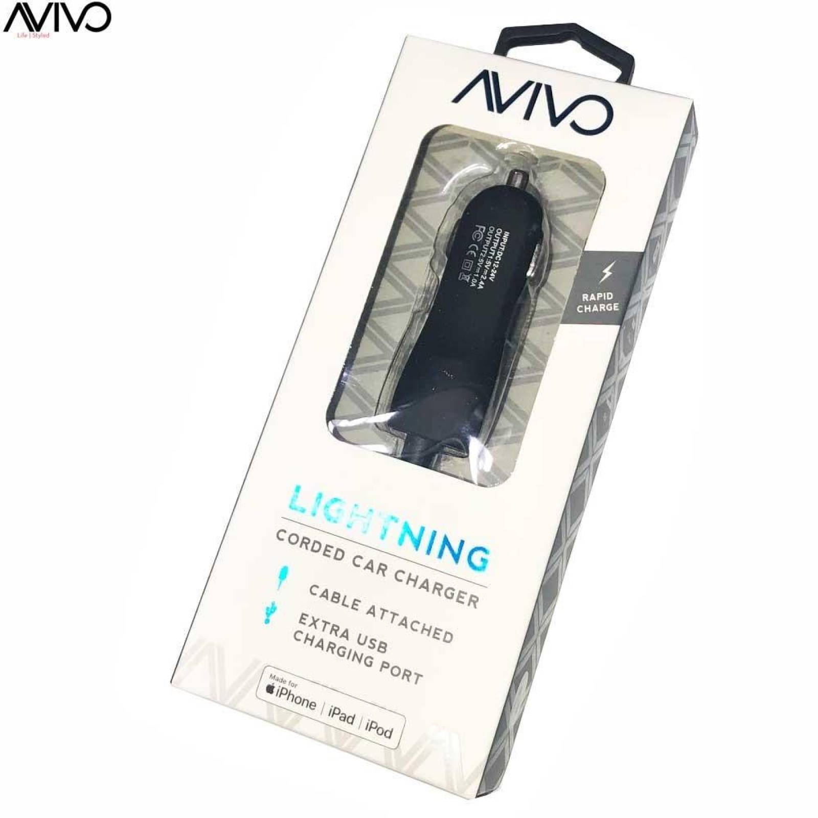 Cargador Auto Plug In Lightning MFI 2.4A certificado MFI por Apple - AVIVO 