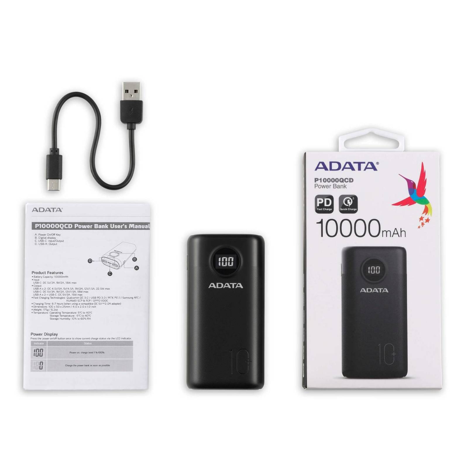 Bateria Recargable ADATA Powerbank 10000mAH NEGRO Universal 