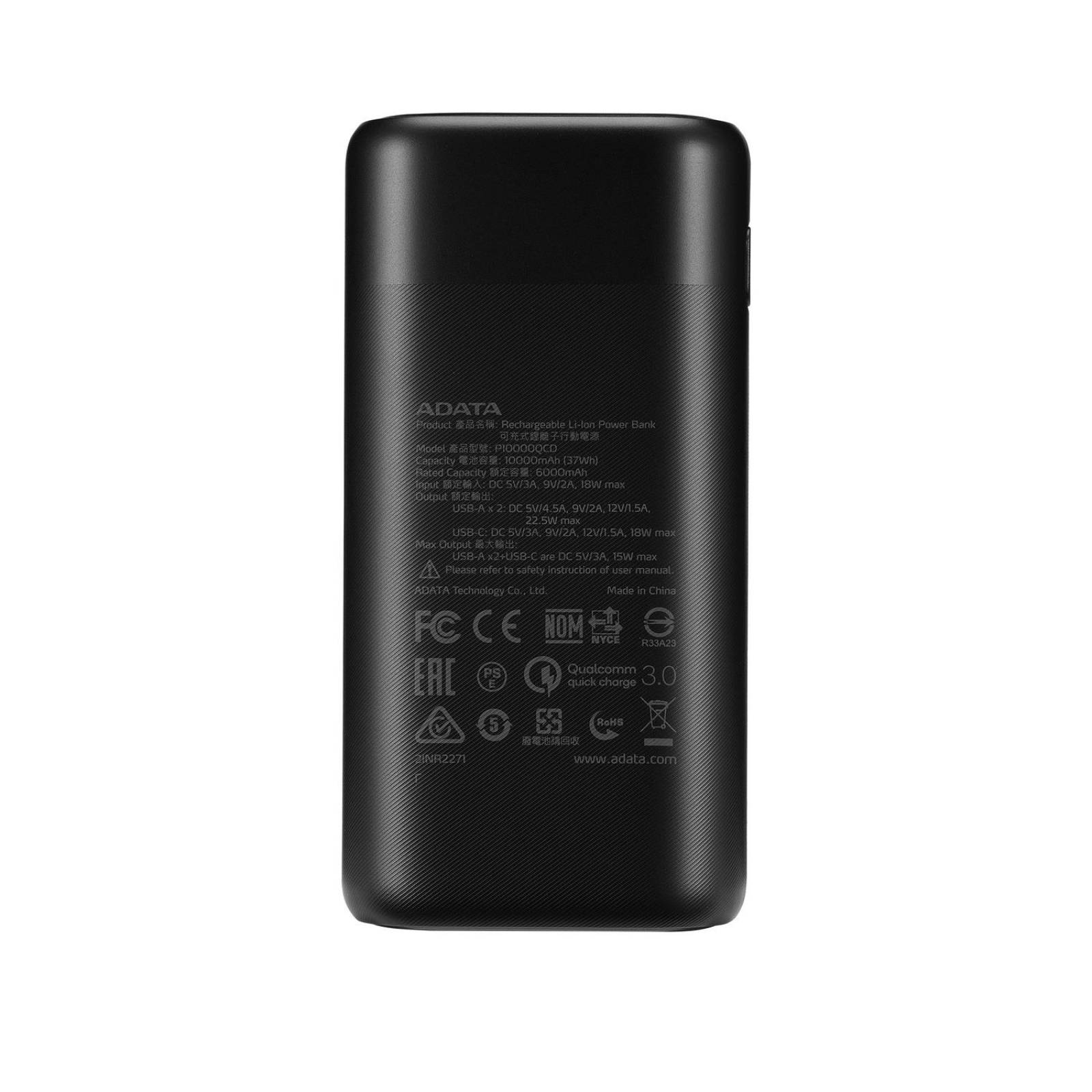 Bateria Recargable ADATA Powerbank 10000mAH NEGRO Universal 