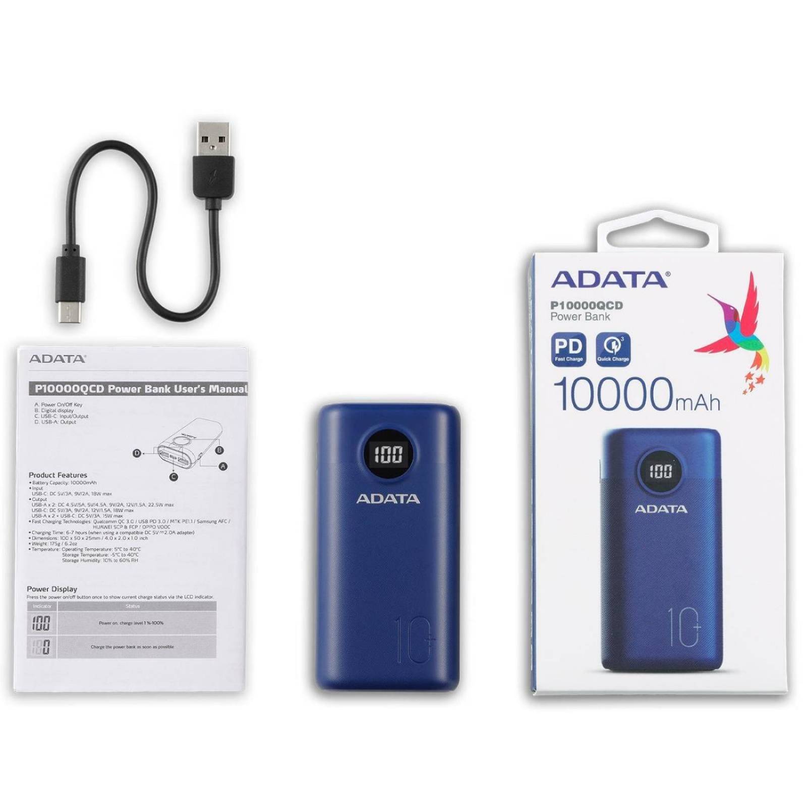 Bateria Recargable ADATA Powerbank 10000mAH AZUL Universal 